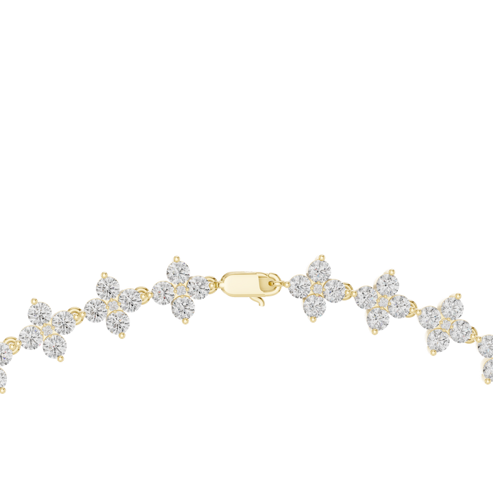 Floral Cluster Diamond Station Chain Necklace with Round Brilliant Stones