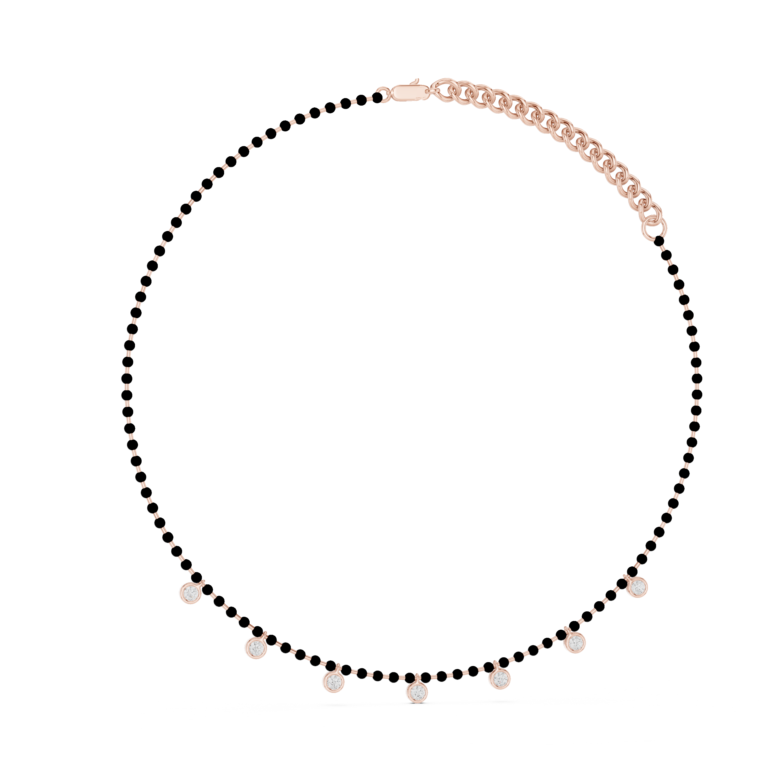 Round Diamond Bezel Station Chain Necklace with Floating Charms