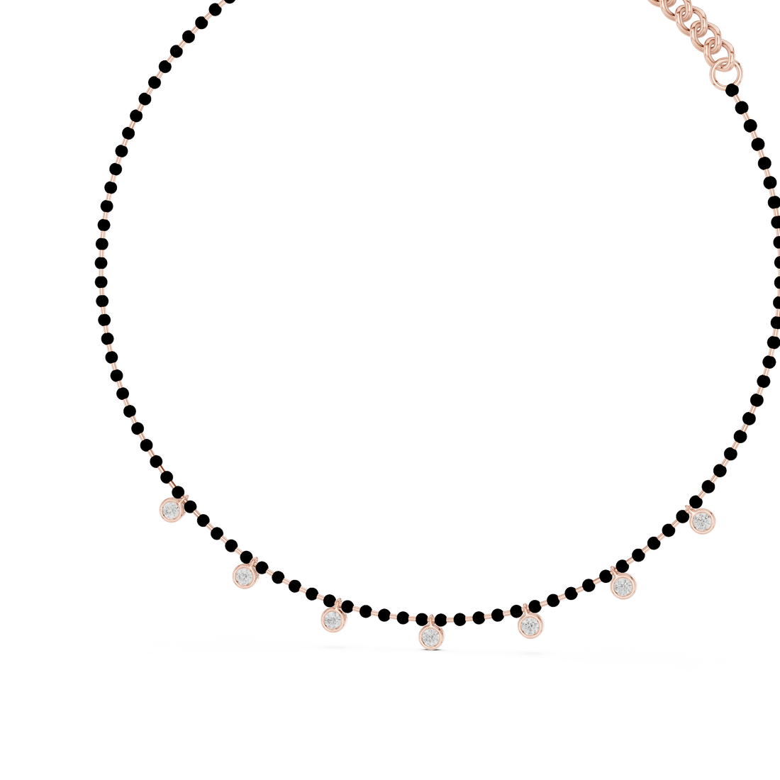 Round Diamond Bezel Station Chain Necklace with Floating Charms