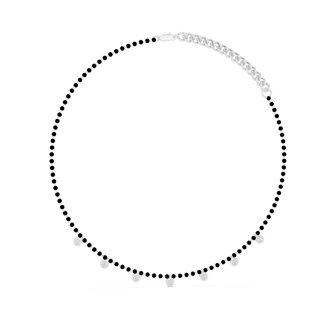 Round Diamond Bezel Station Chain Necklace with Floating Charms