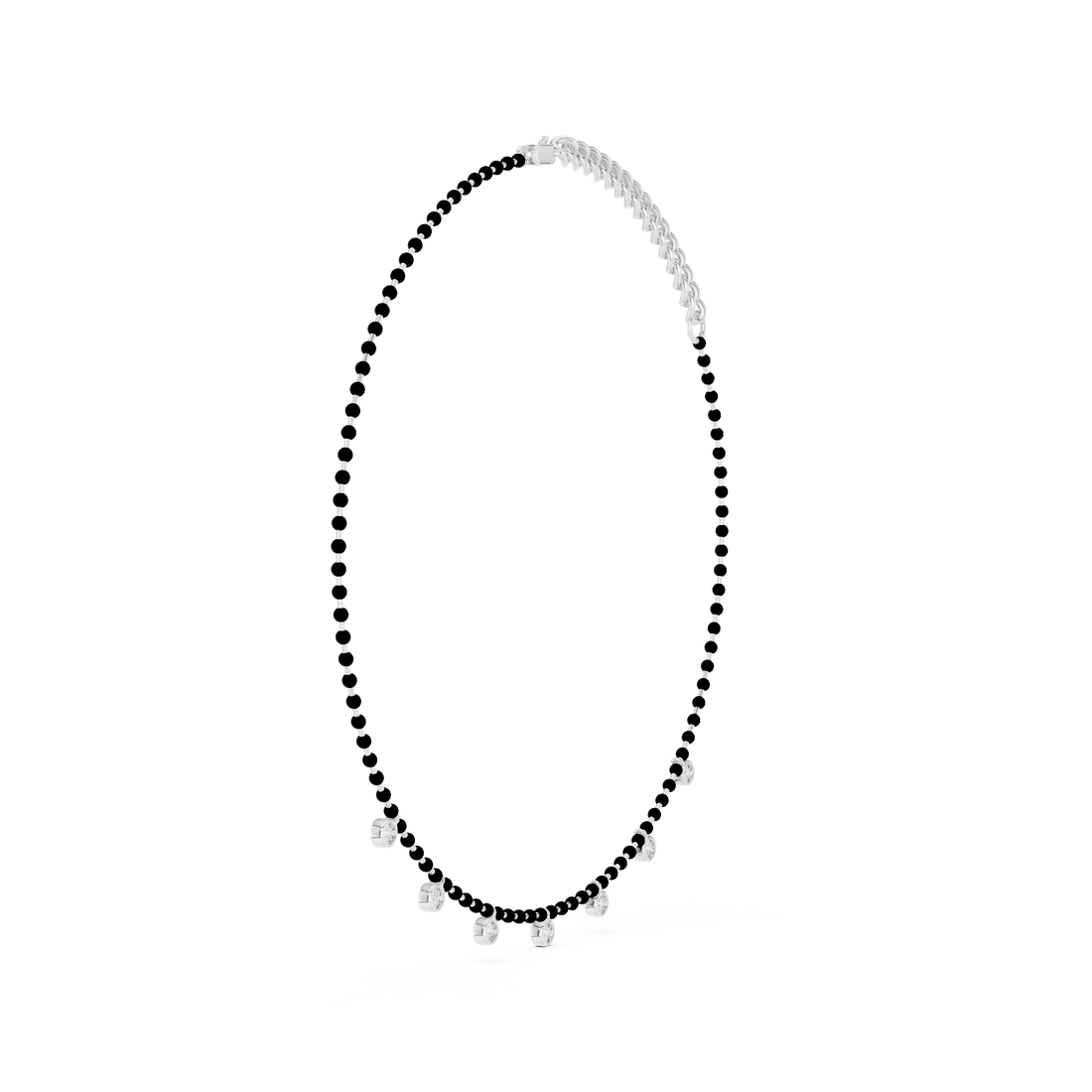 Round Diamond Bezel Station Chain Necklace with Floating Charms