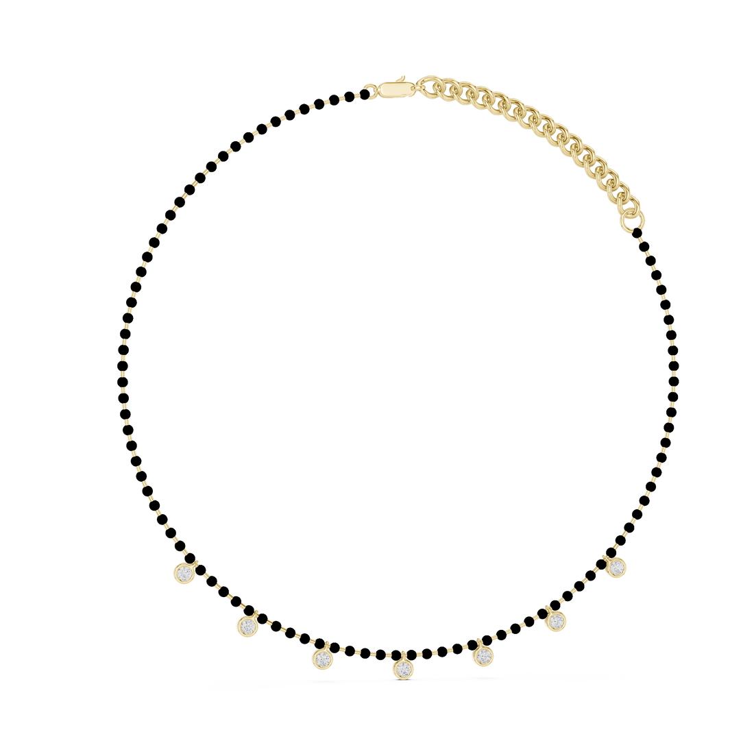 Round Diamond Bezel Station Chain Necklace with Floating Charms