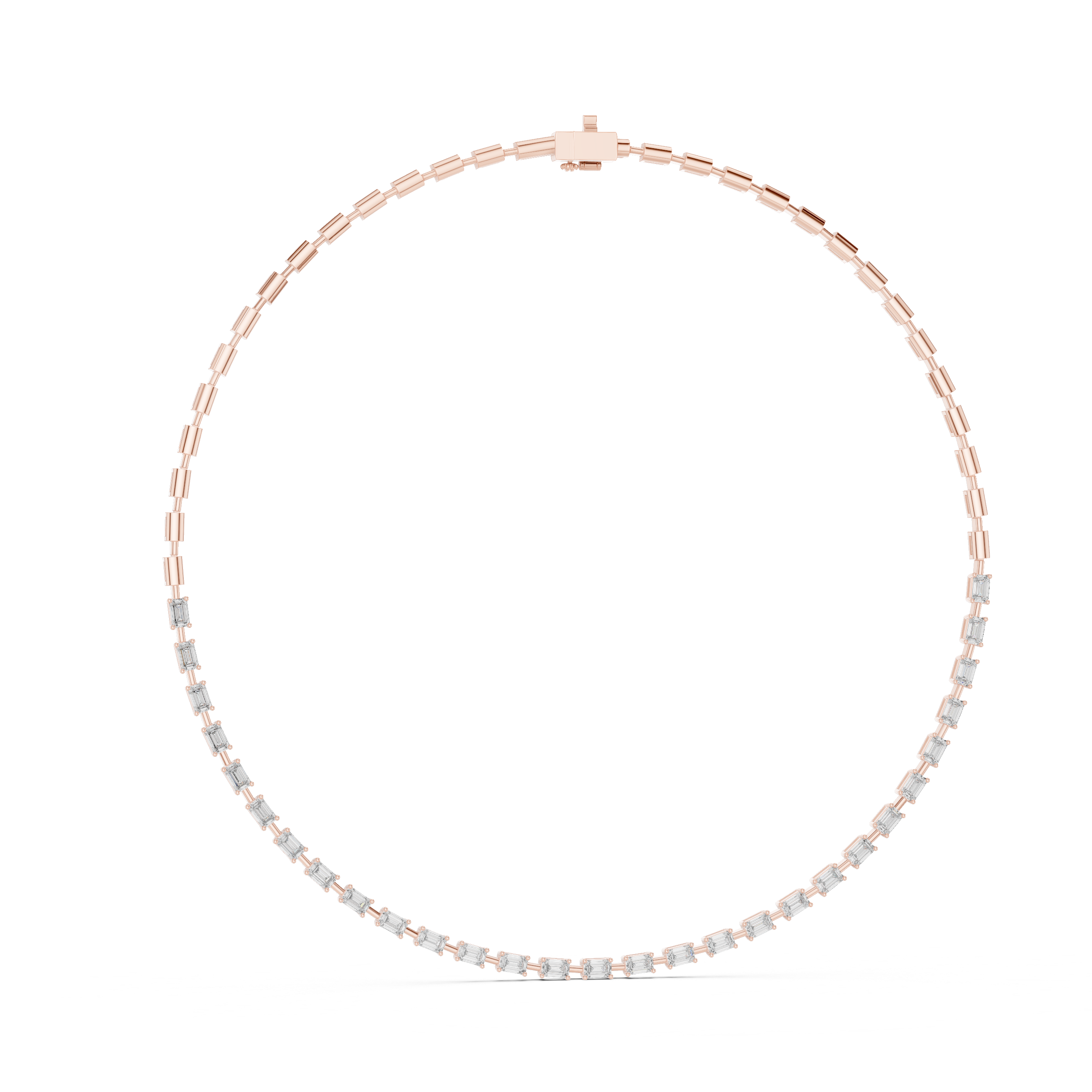 Emerald Cut Diamond Riviera Chain Necklace with Linear Links