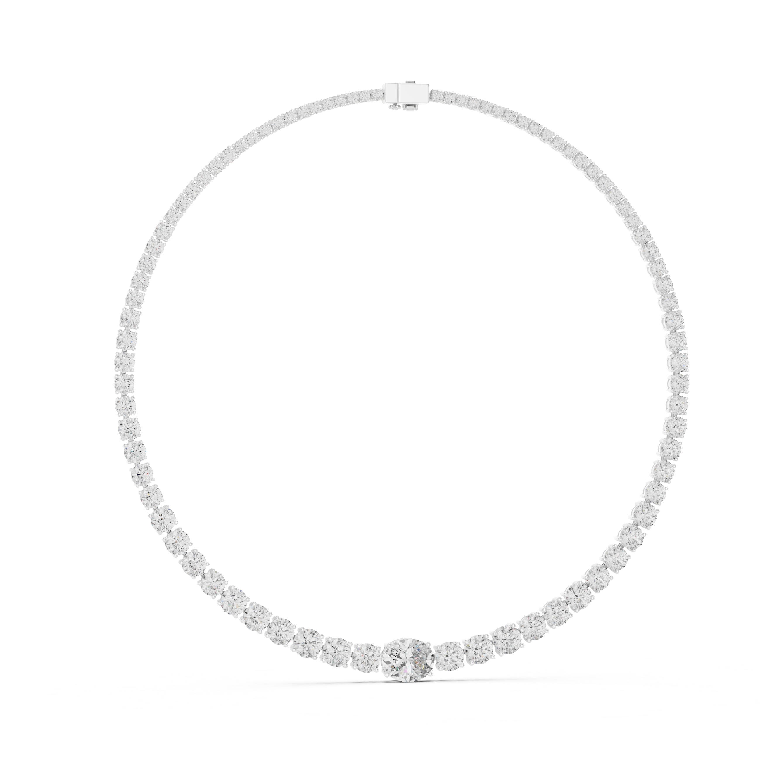 Round Brilliant Diamond Riviera Necklace with Graduated Center Solitaire