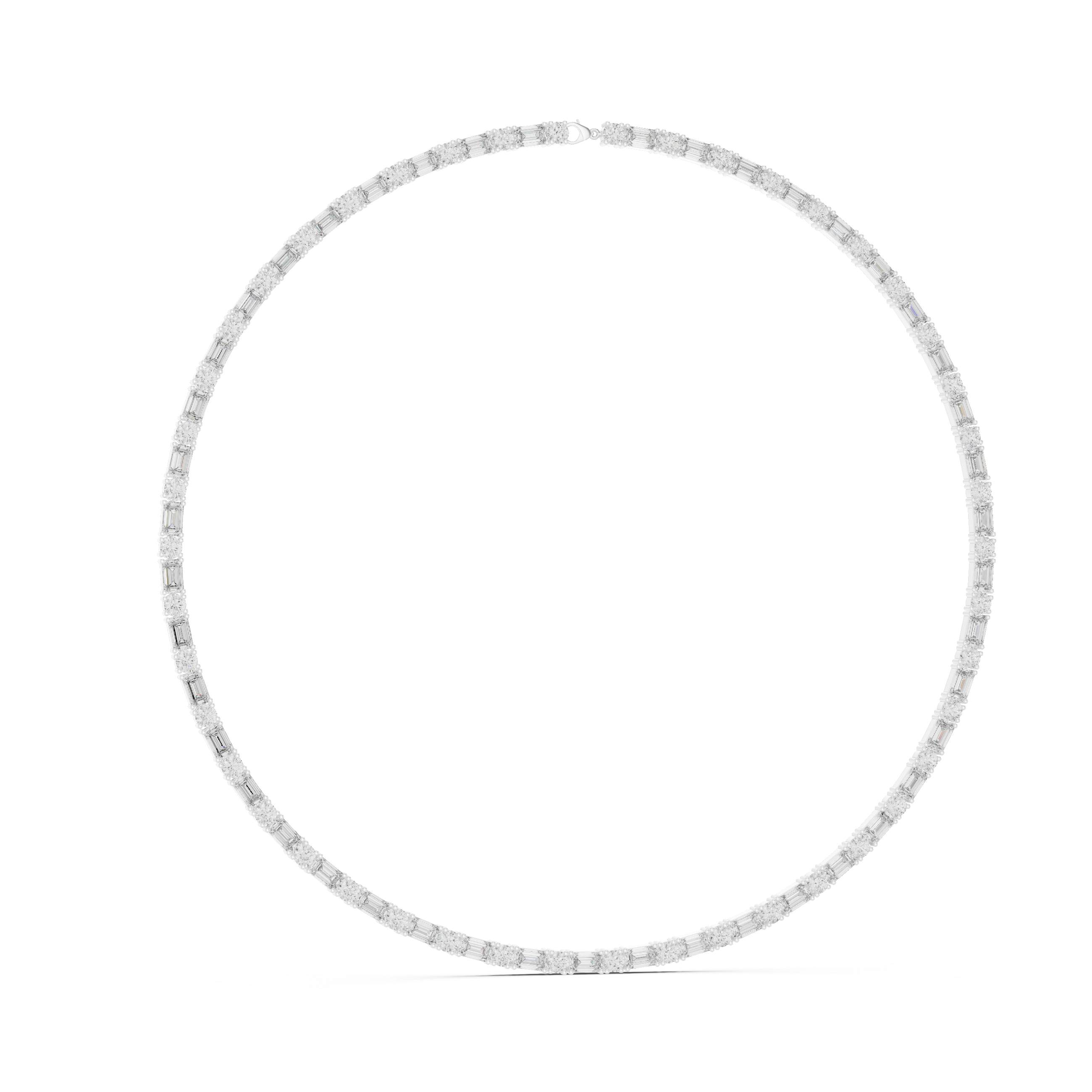 Emerald and Round Diamond Riviera Tennis Necklace with Alternating Brilliance