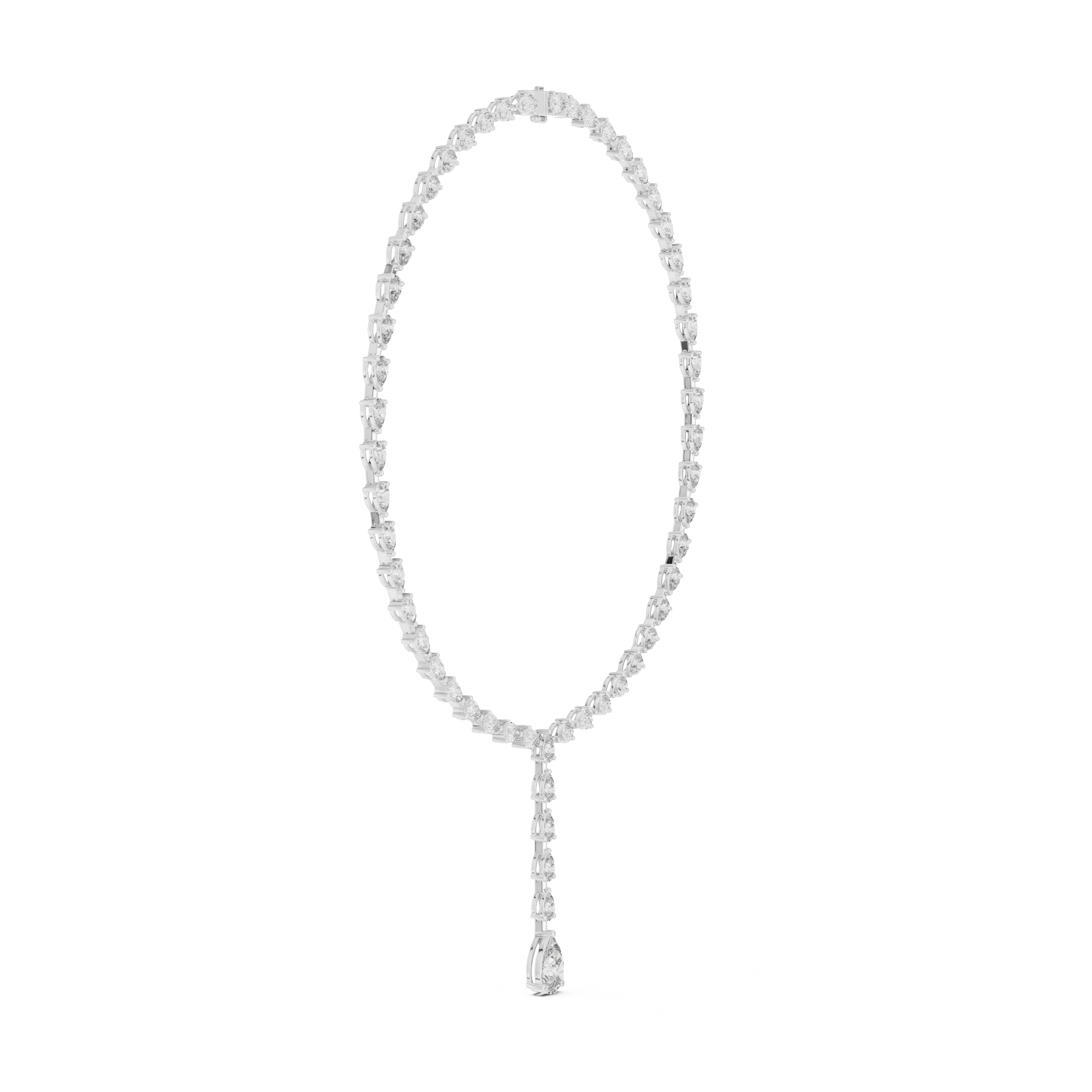 Pear Cut Diamond Lariat Riviera Necklace with Graduated Drop Pendant