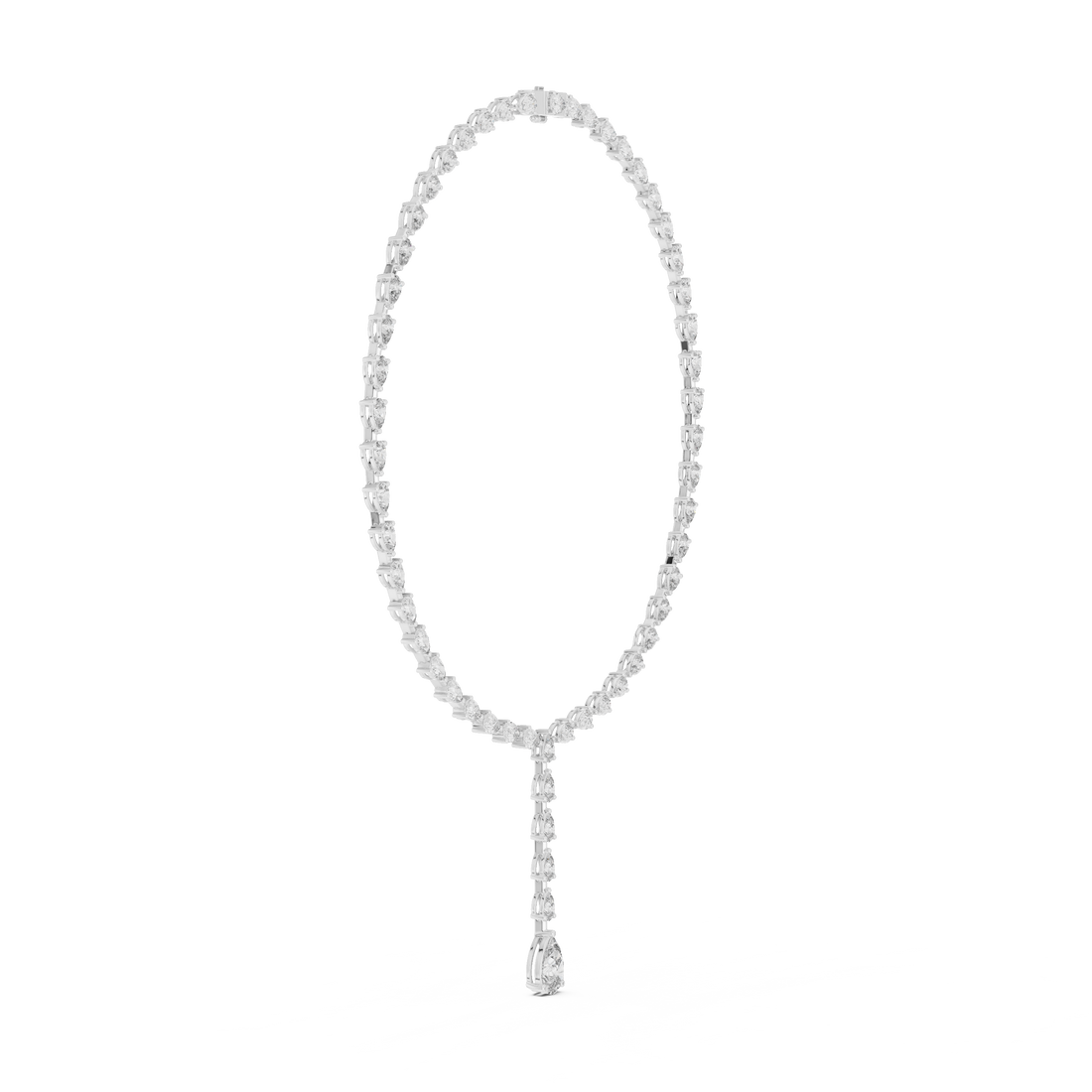 Pear Cut Diamond Lariat Riviera Necklace with Graduated Drop Pendant