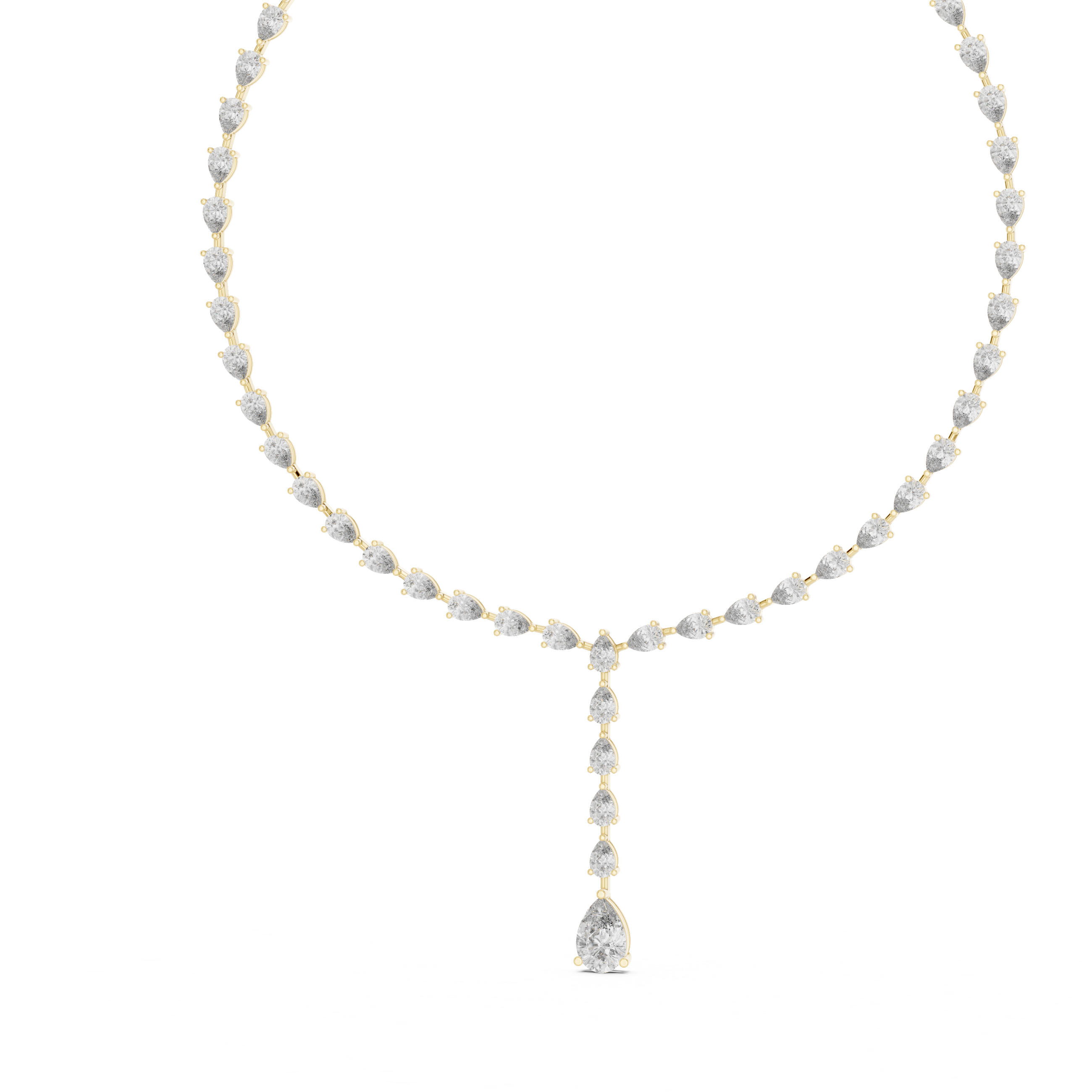 Pear Cut Diamond Lariat Riviera Necklace with Graduated Drop Pendant