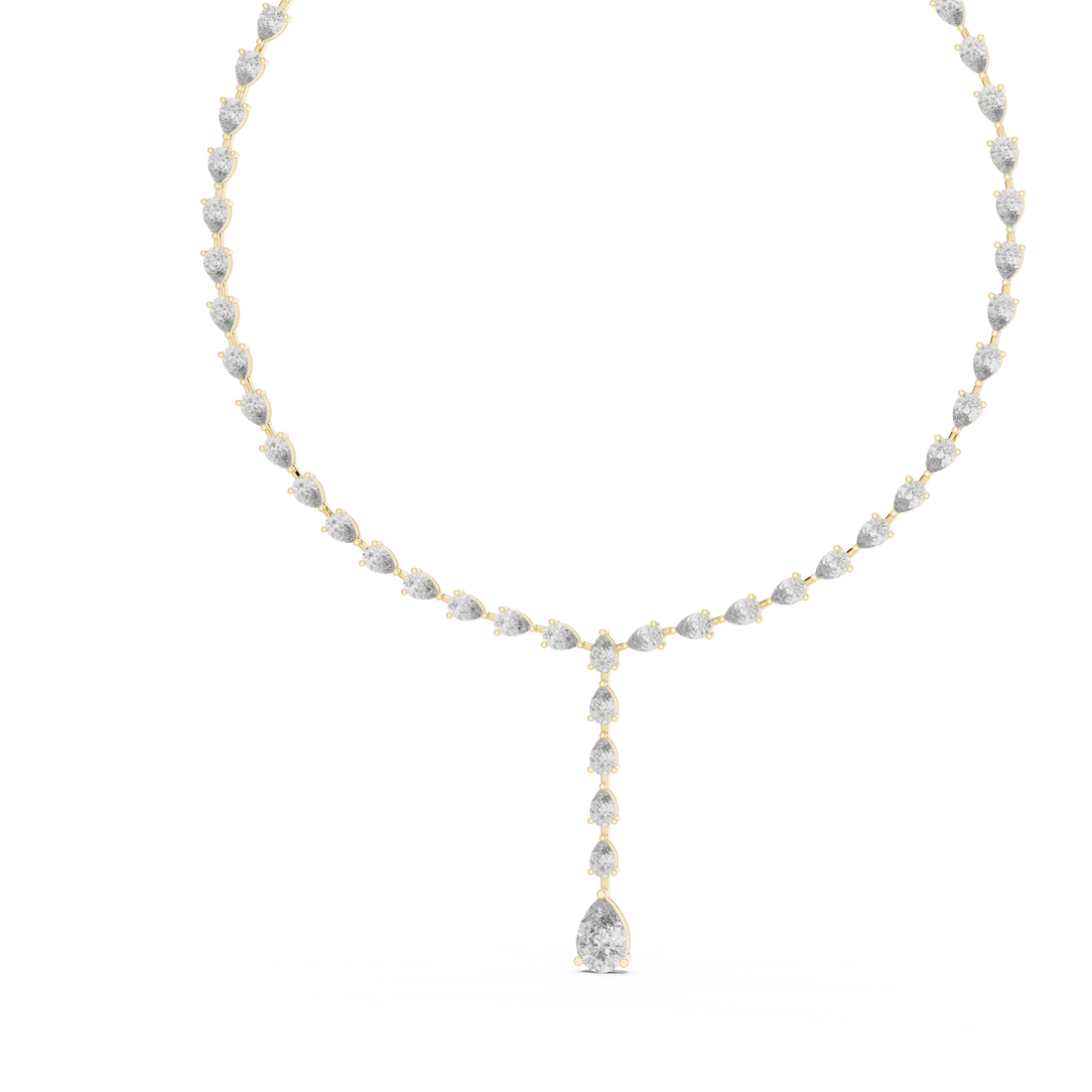 Pear Cut Diamond Lariat Riviera Necklace with Graduated Drop Pendant