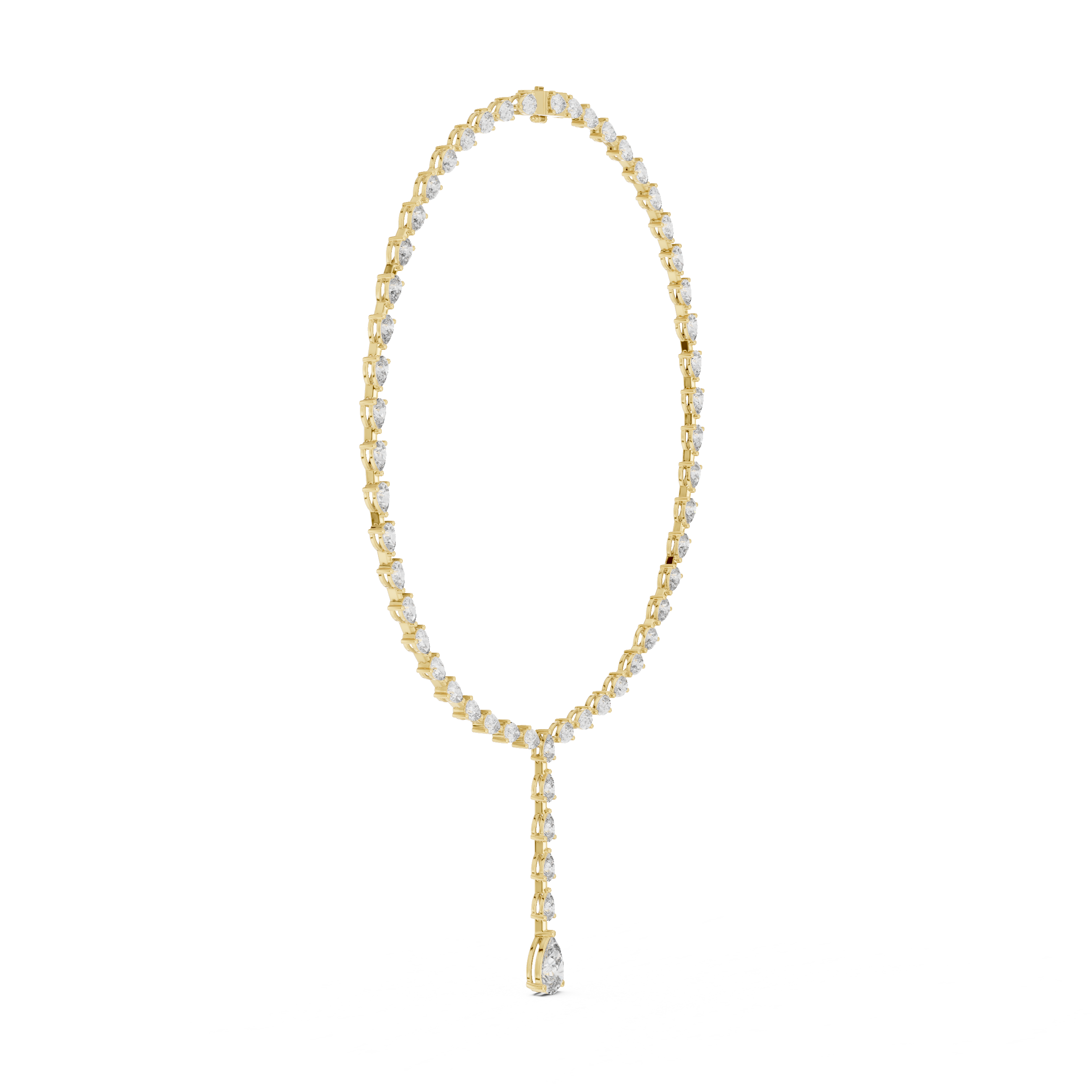 Pear Cut Diamond Lariat Riviera Necklace with Graduated Drop Pendant