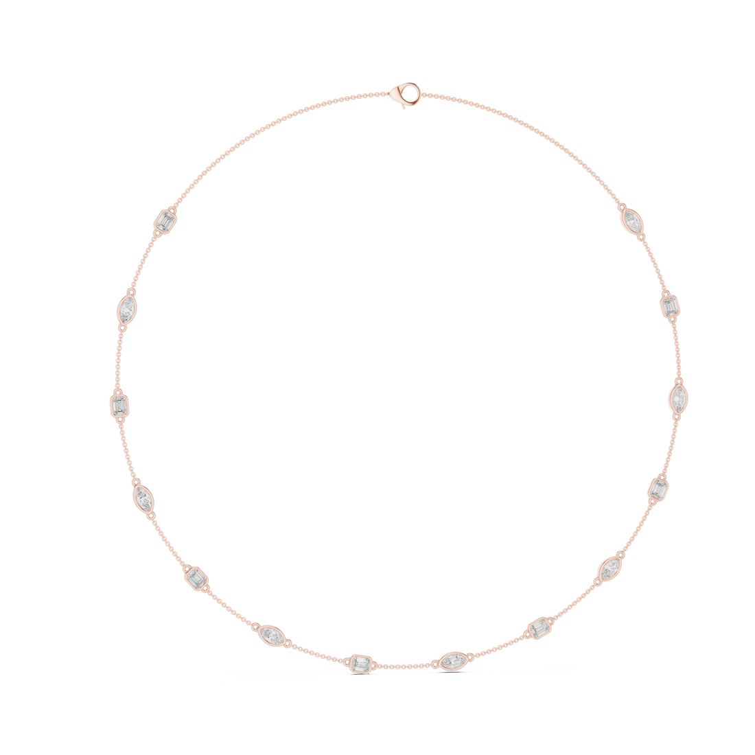 Emerald and Marquise Diamond Bezel Station Chain Necklace with Delicate Modern Spacing