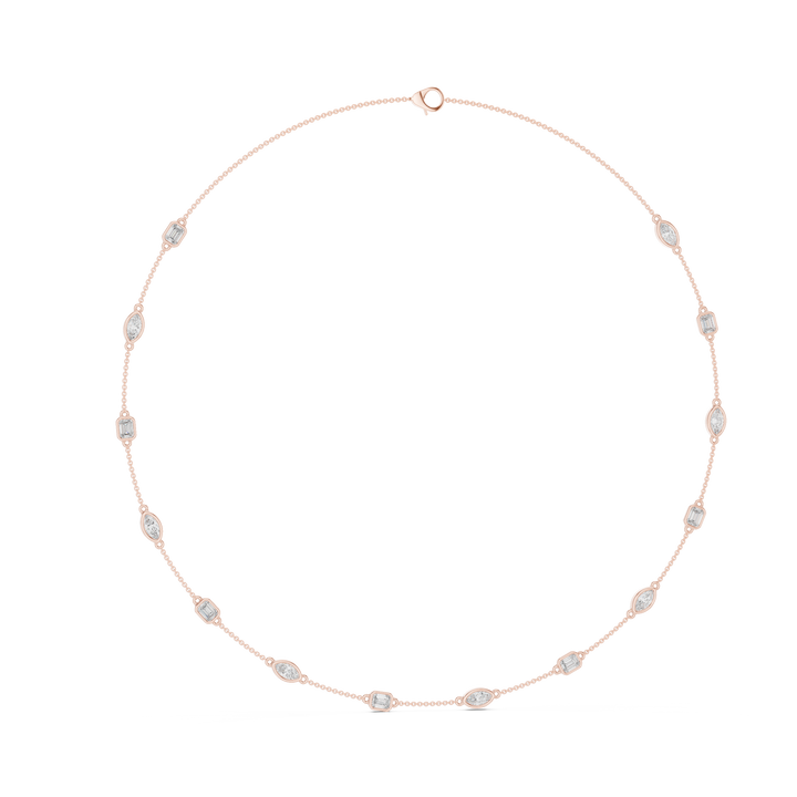 Emerald and Marquise Diamond Bezel Station Chain Necklace with Delicate Modern Spacing