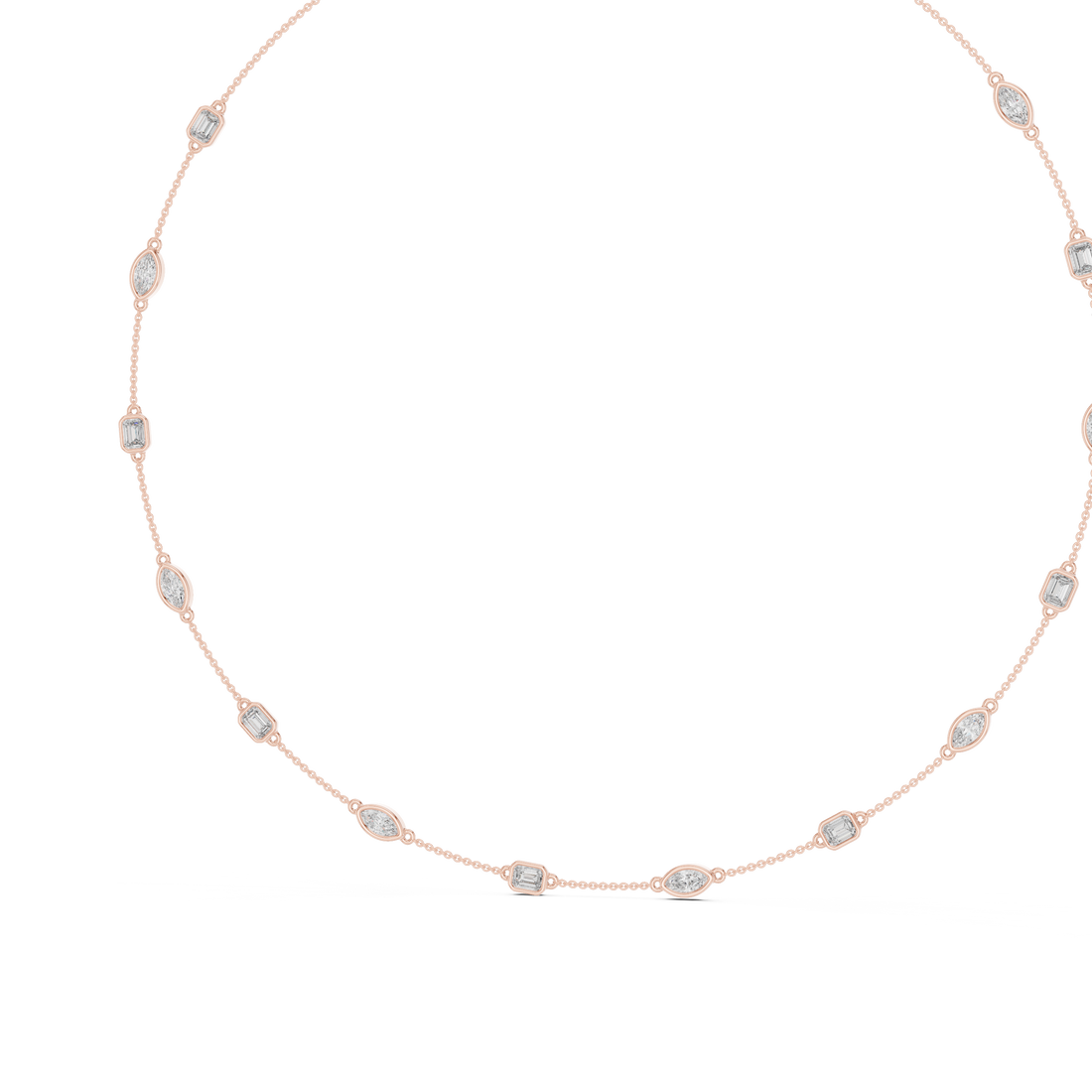 Emerald and Marquise Diamond Bezel Station Chain Necklace with Delicate Modern Spacing