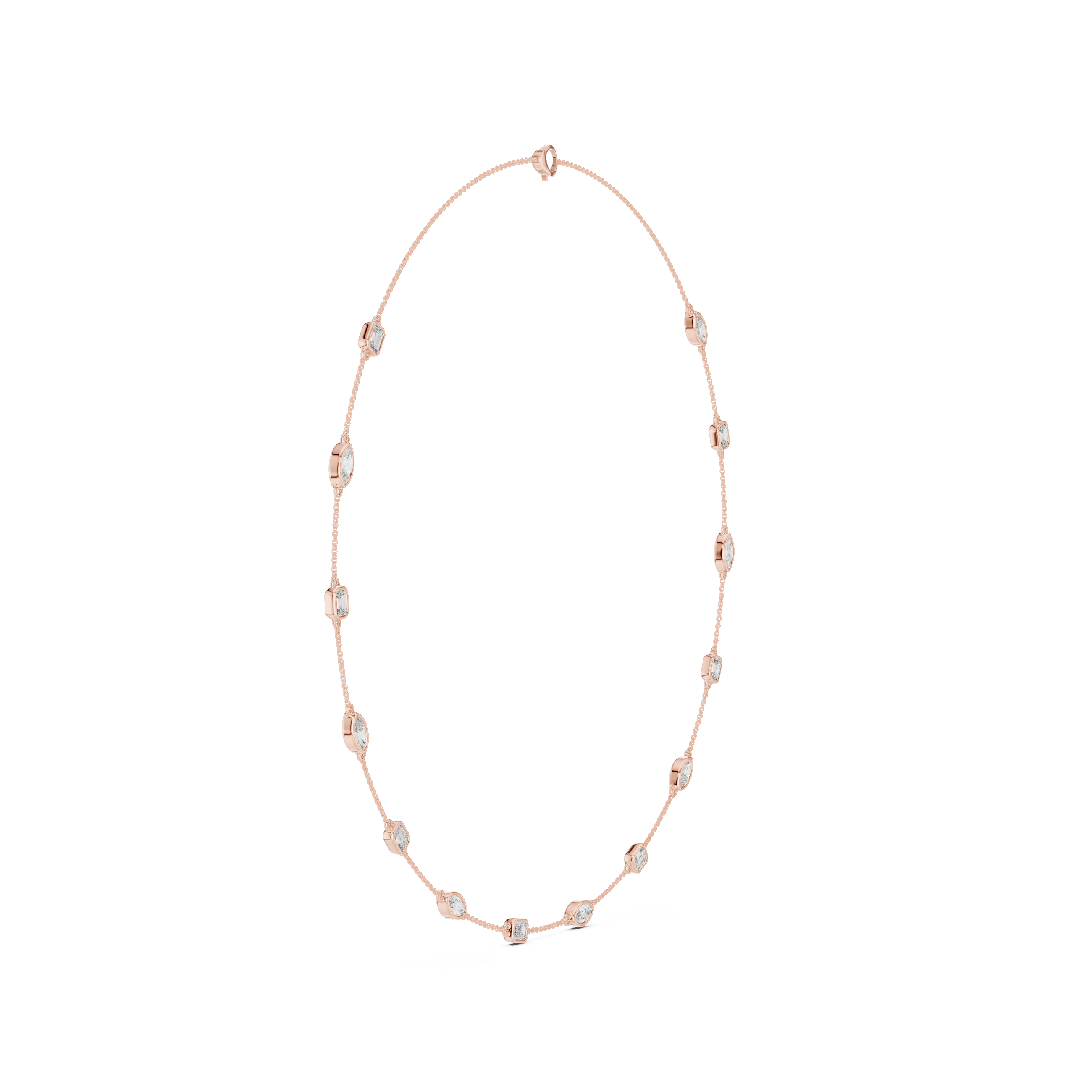 Emerald and Marquise Diamond Bezel Station Chain Necklace with Delicate Modern Spacing