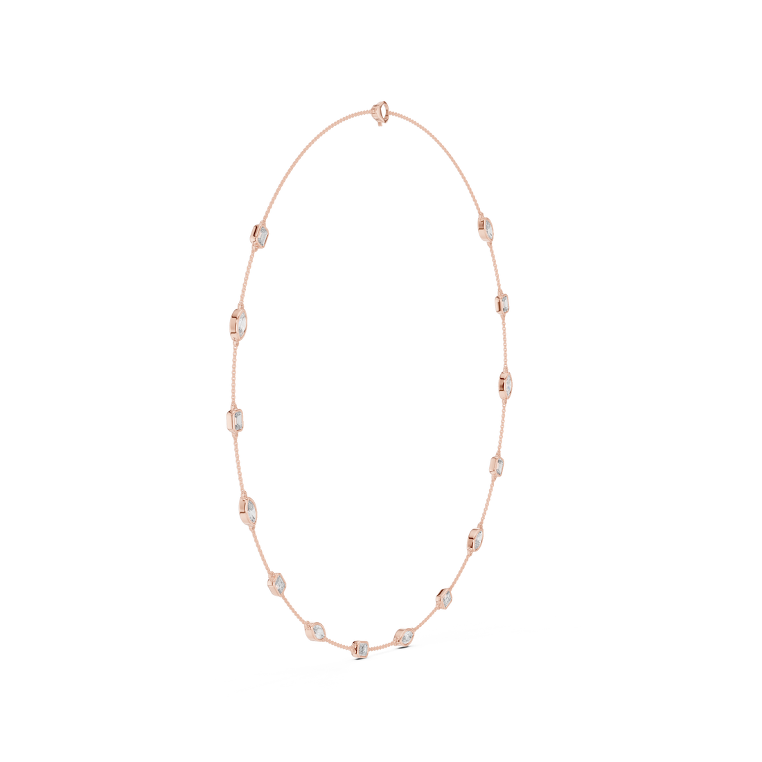 Emerald and Marquise Diamond Bezel Station Chain Necklace with Delicate Modern Spacing