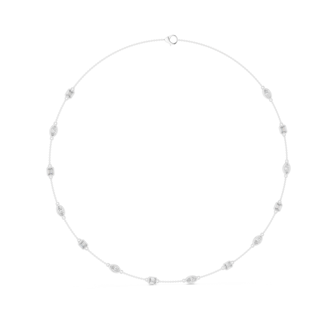 Emerald and Marquise Diamond Bezel Station Chain Necklace with Delicate Modern Spacing