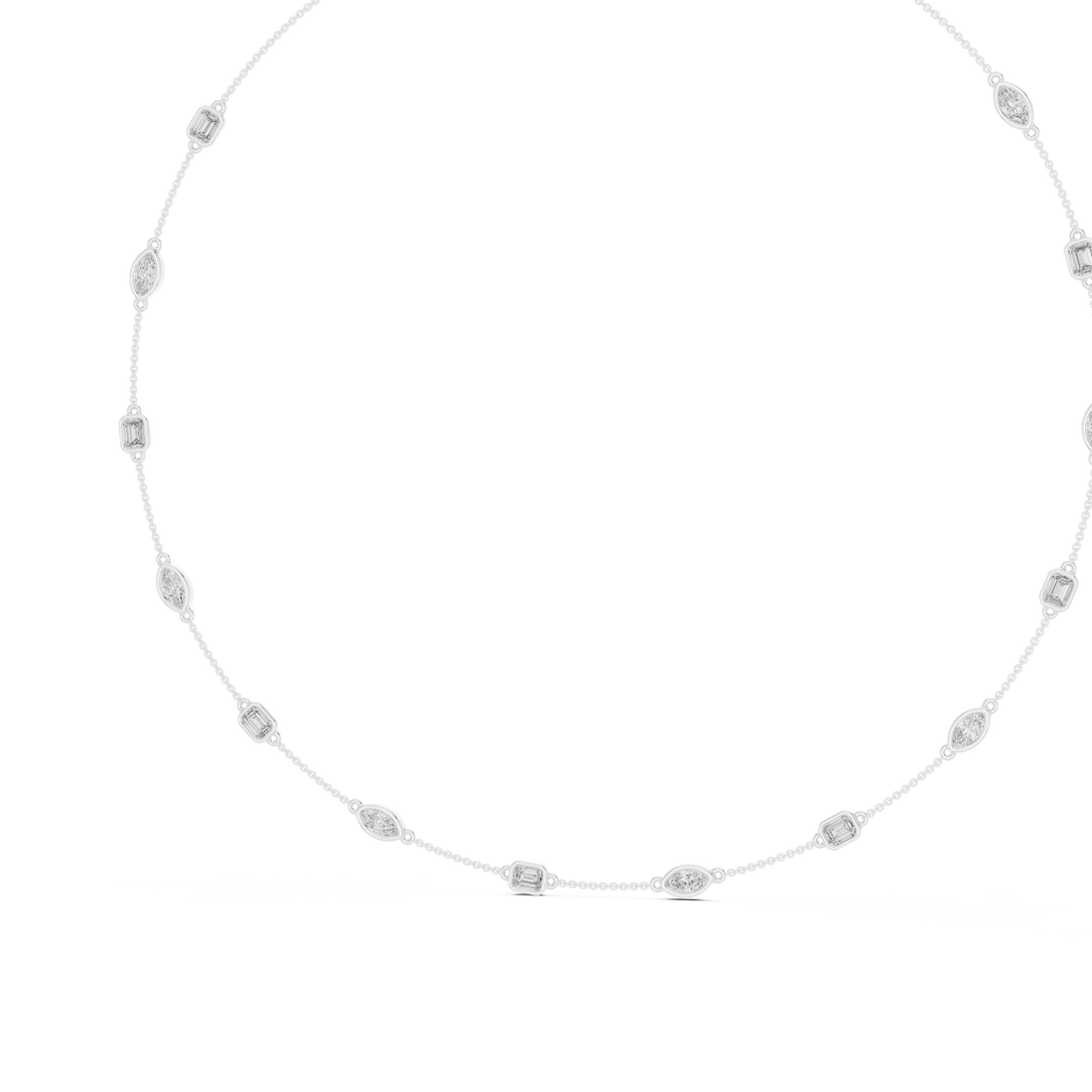 Emerald and Marquise Diamond Bezel Station Chain Necklace with Delicate Modern Spacing