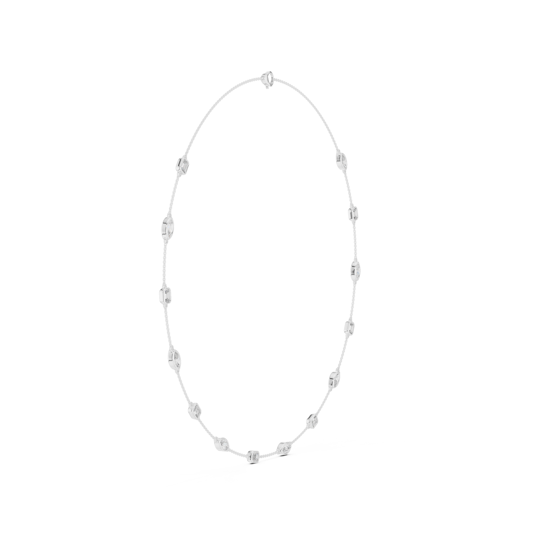 Emerald and Marquise Diamond Bezel Station Chain Necklace with Delicate Modern Spacing