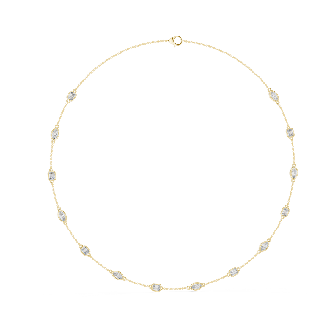 Emerald and Marquise Diamond Bezel Station Chain Necklace with Delicate Modern Spacing