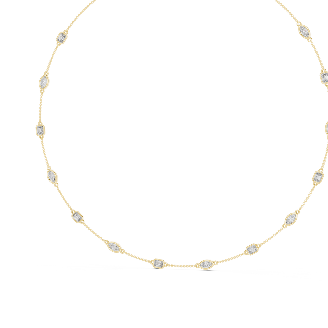 Emerald and Marquise Diamond Bezel Station Chain Necklace with Delicate Modern Spacing