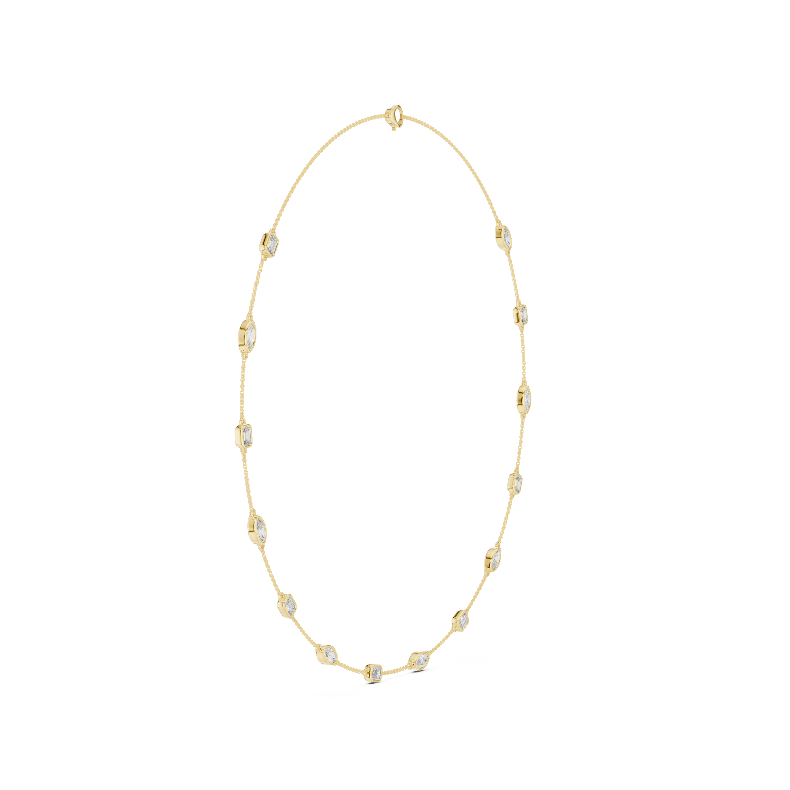 Emerald and Marquise Diamond Bezel Station Chain Necklace with Delicate Modern Spacing