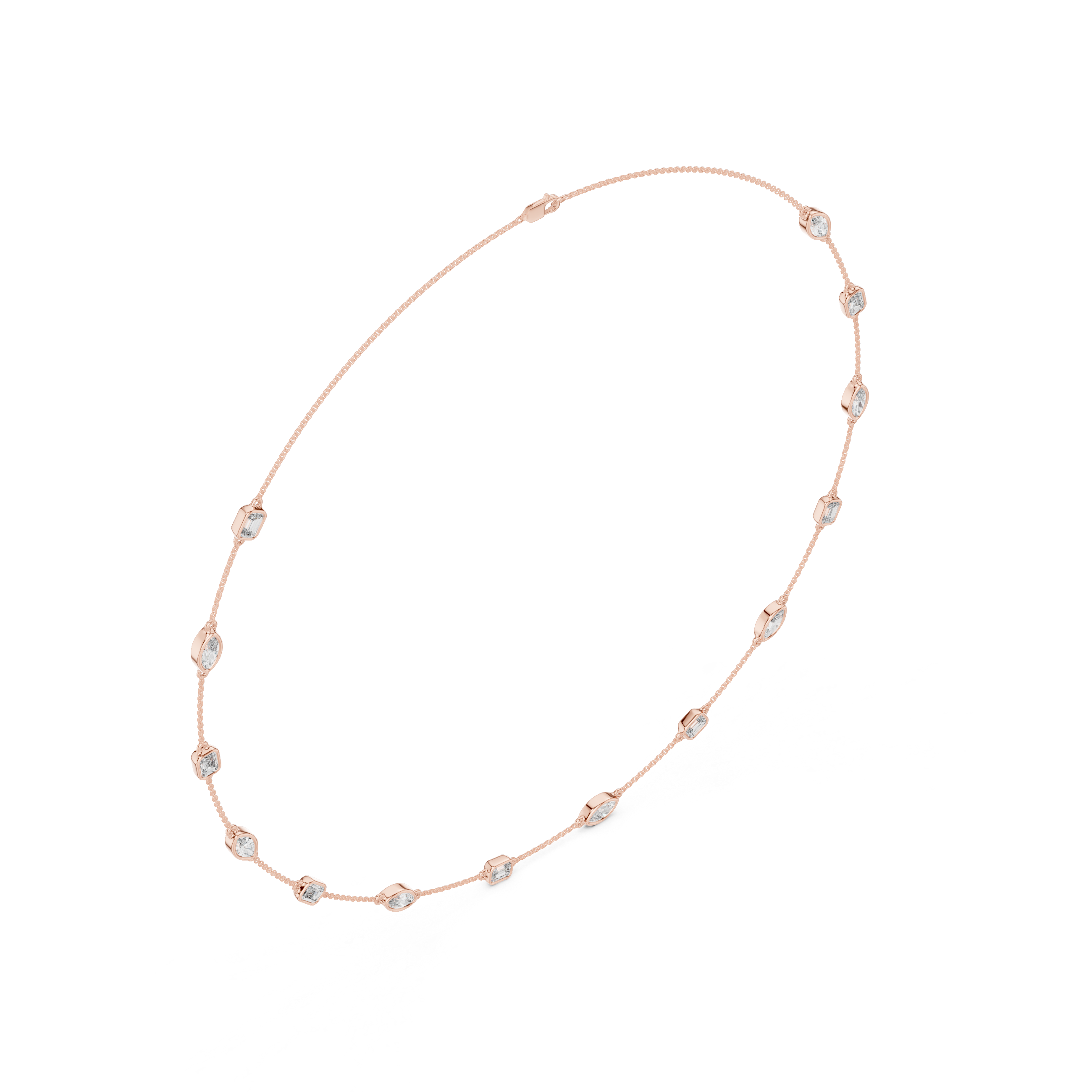 Emerald and Marquise Cut Diamond Bezel Station Chain Necklace