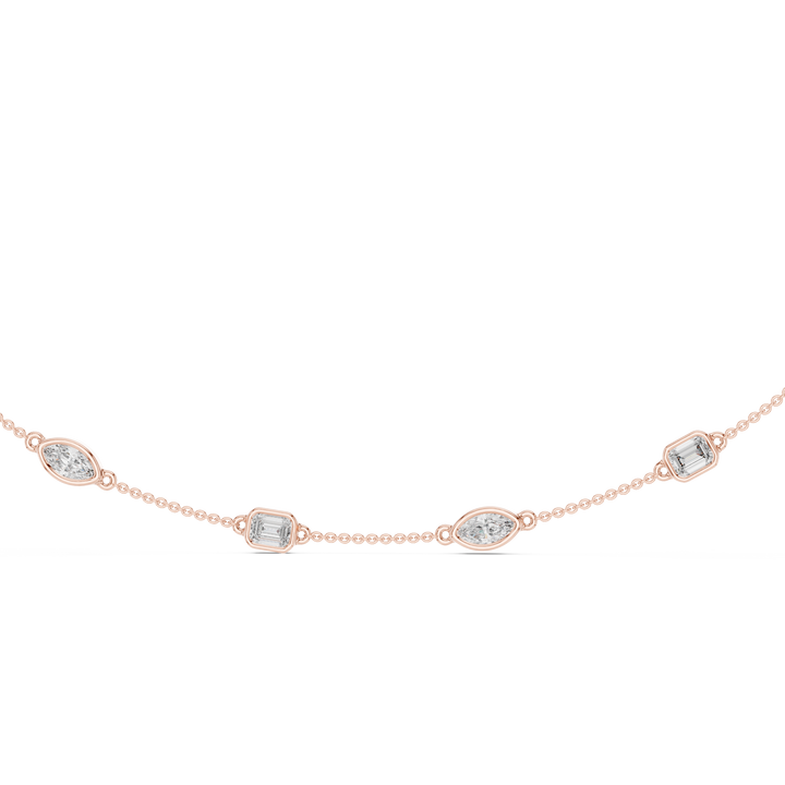 Emerald and Marquise Cut Diamond Bezel Station Chain Necklace