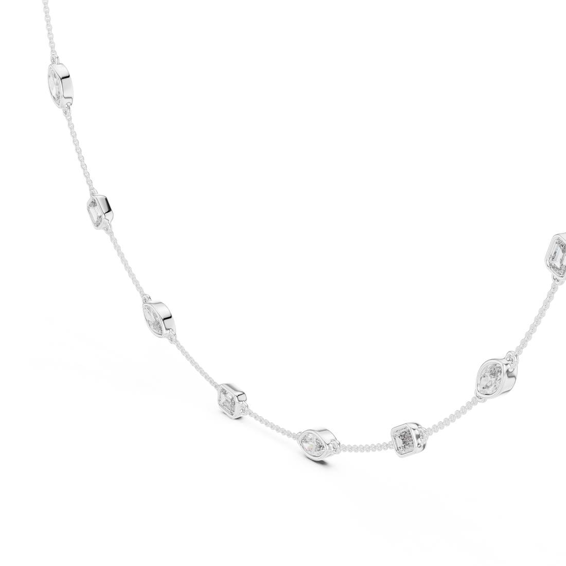 Emerald and Marquise Cut Diamond Bezel Station Chain Necklace