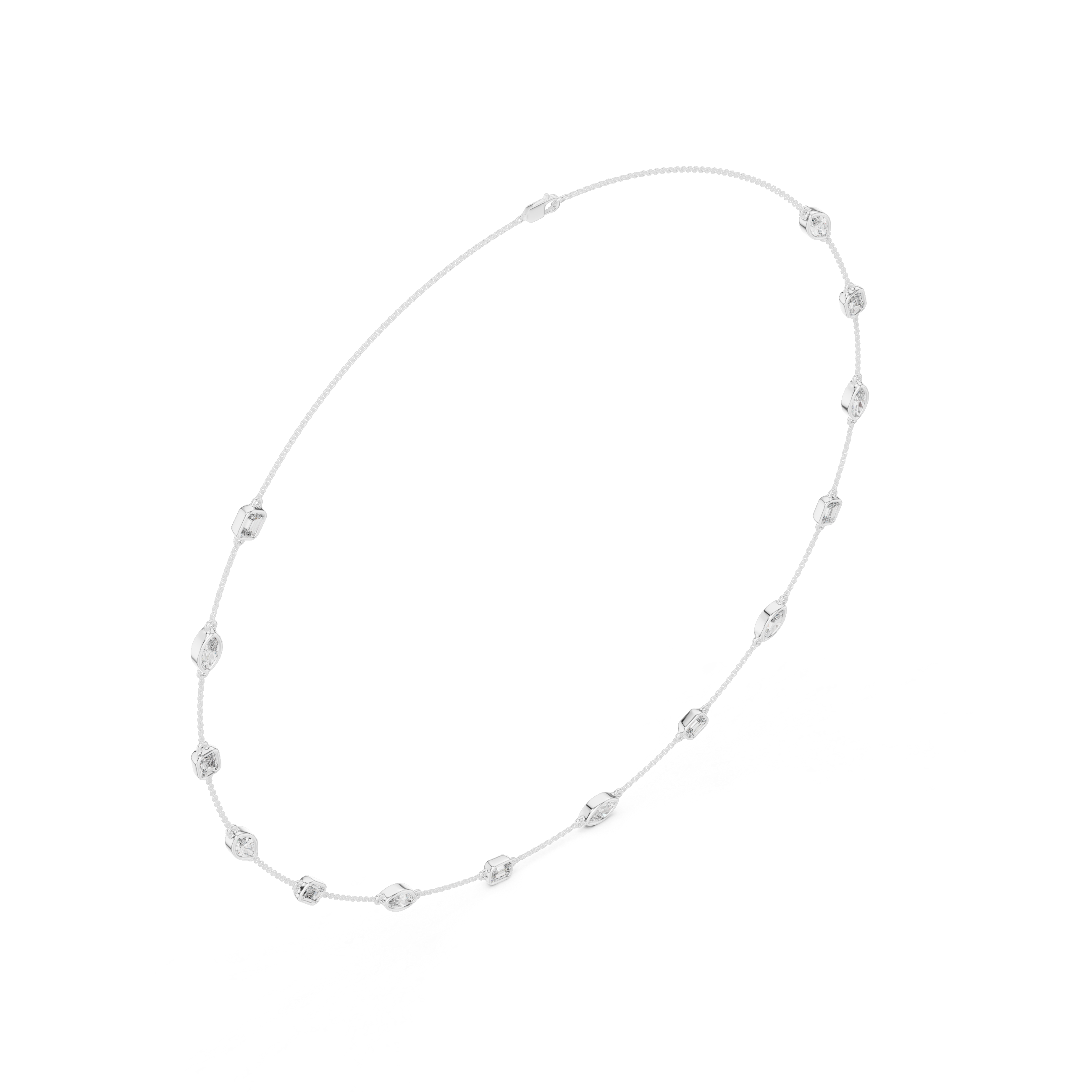 Emerald and Marquise Cut Diamond Bezel Station Chain Necklace