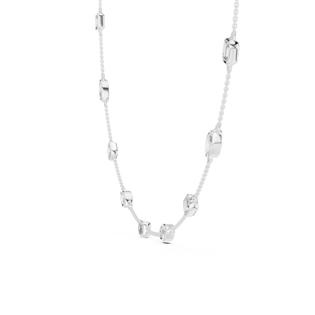 Emerald and Marquise Cut Diamond Bezel Station Chain Necklace