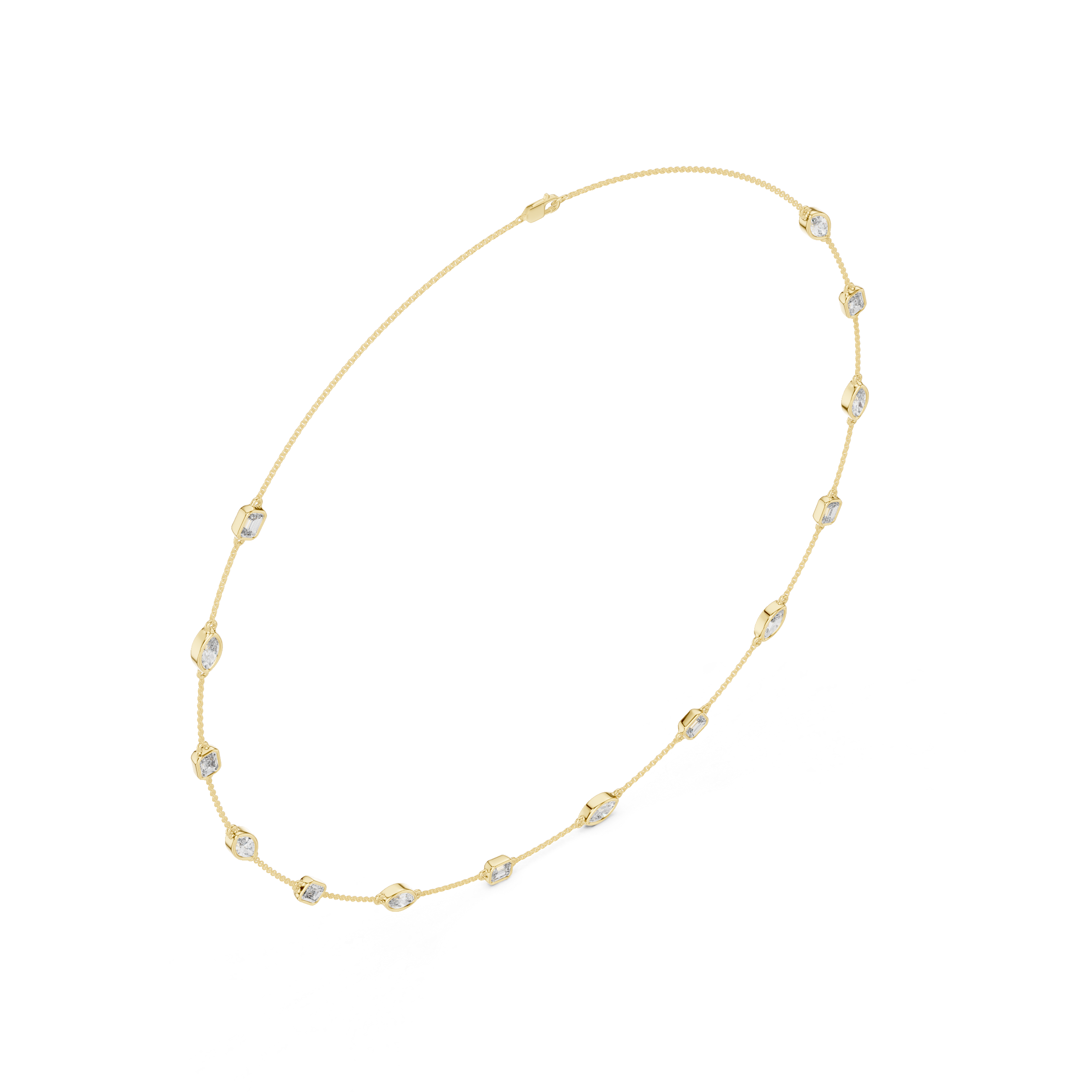 Emerald and Marquise Cut Diamond Bezel Station Chain Necklace