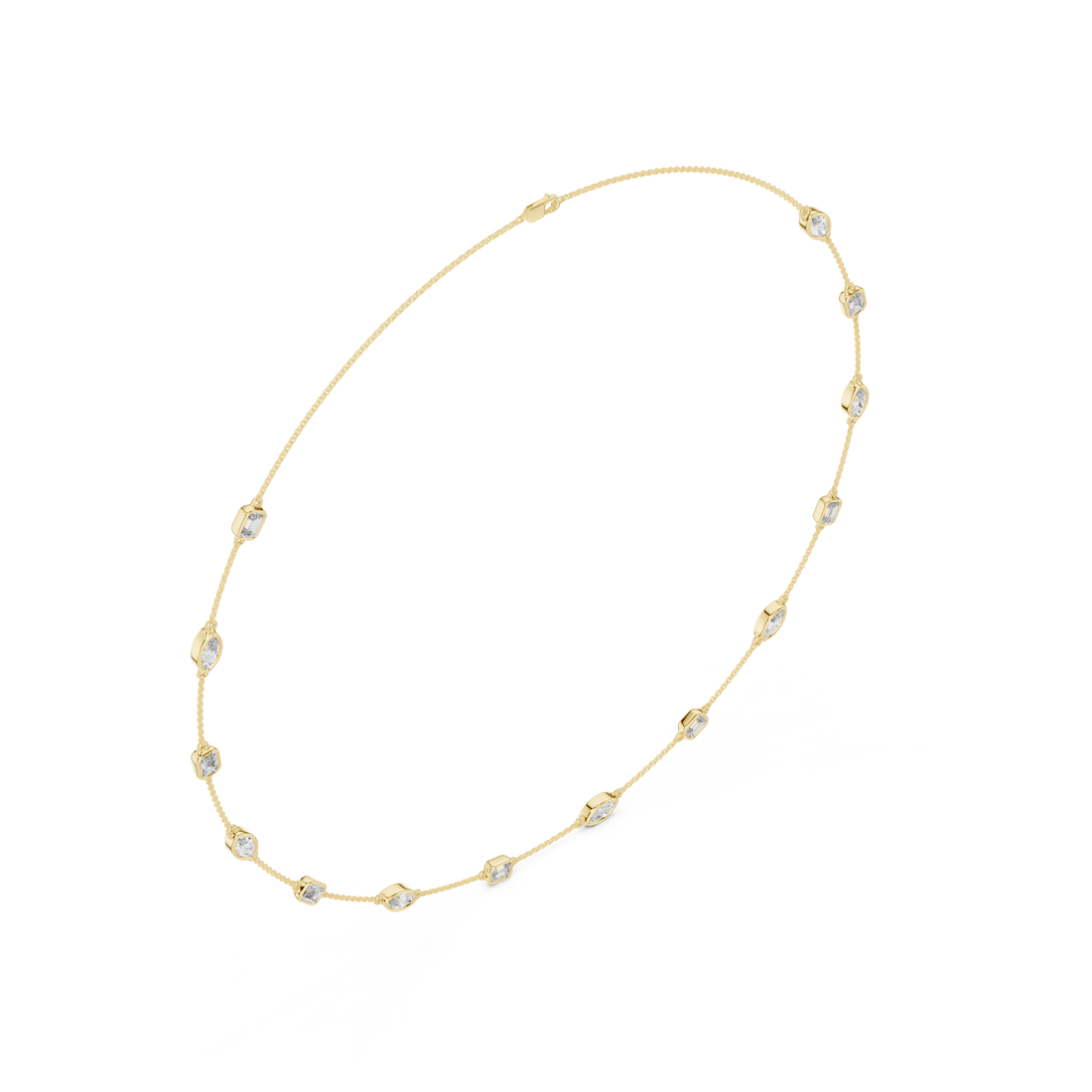 Emerald and Marquise Cut Diamond Bezel Station Chain Necklace