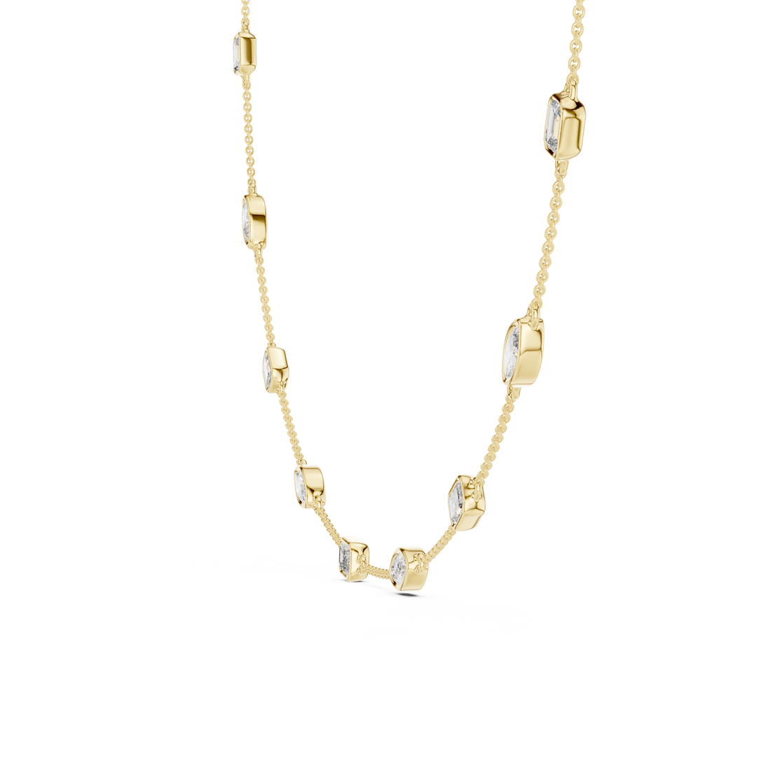 Emerald and Marquise Cut Diamond Bezel Station Chain Necklace