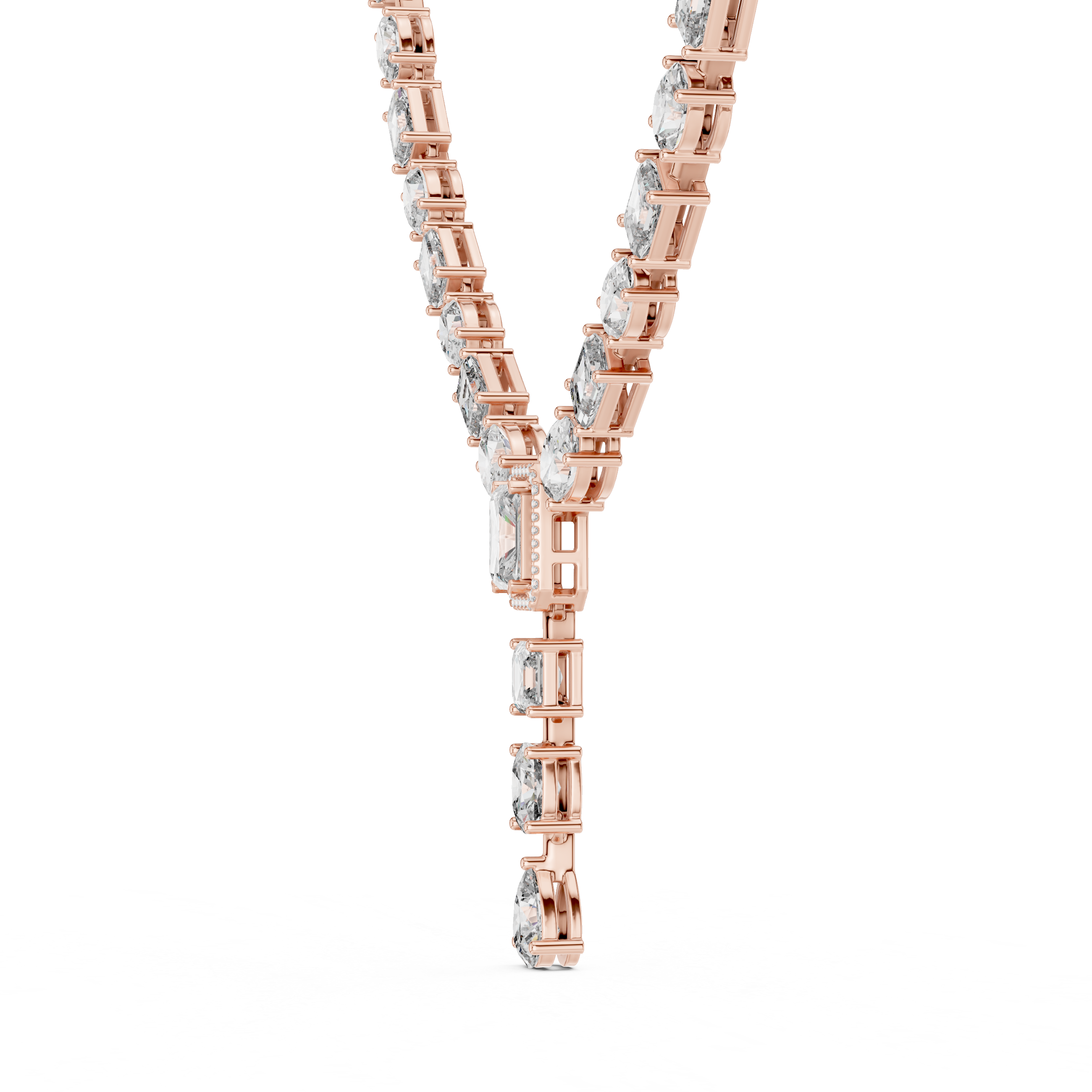 Multi Shape Diamond Halo Drop Riviera Statement Necklace