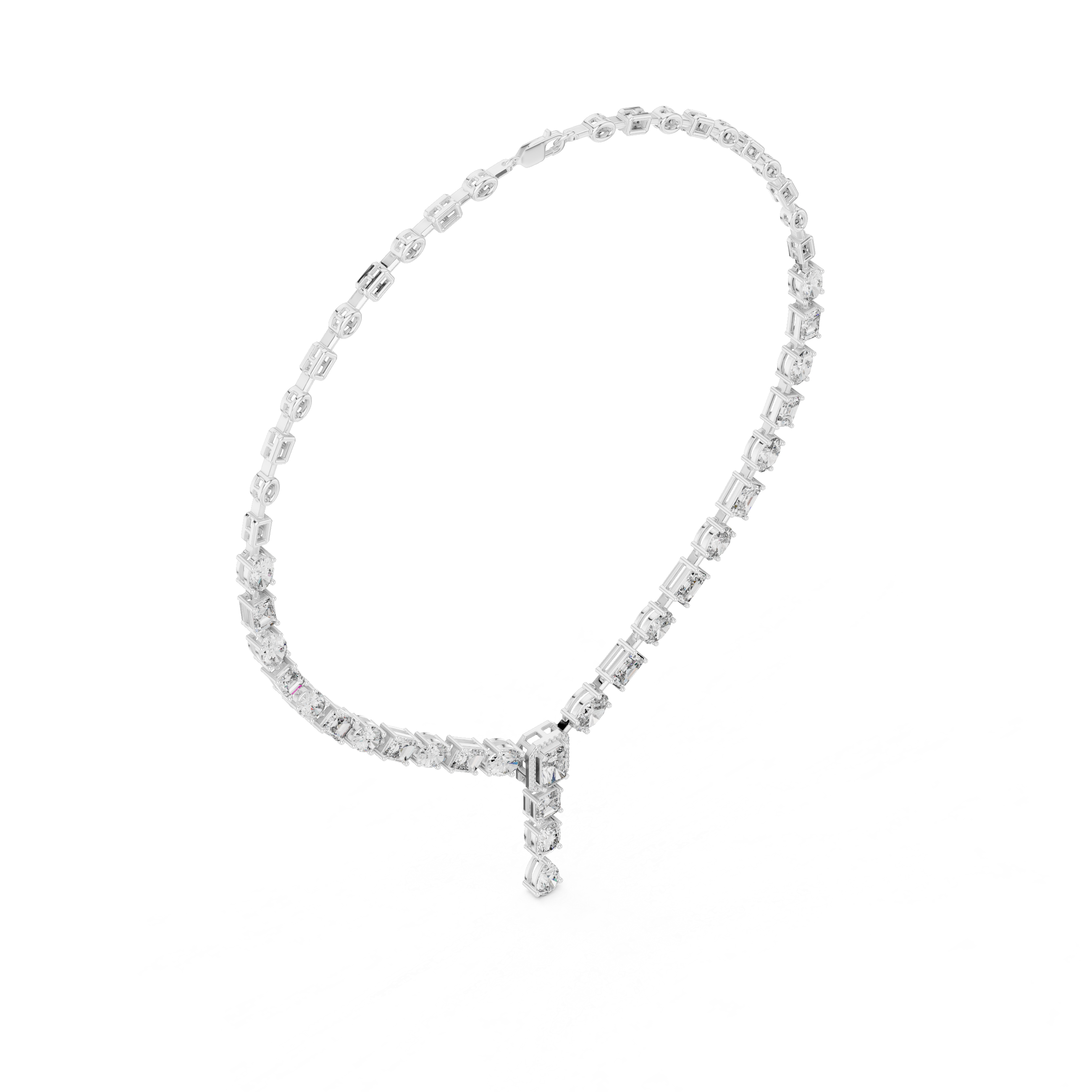 Multi Shape Diamond Halo Drop Riviera Statement Necklace