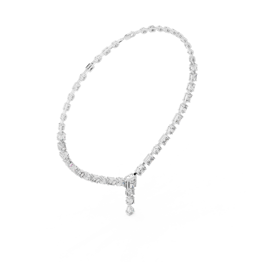 Multi Shape Diamond Halo Drop Riviera Statement Necklace