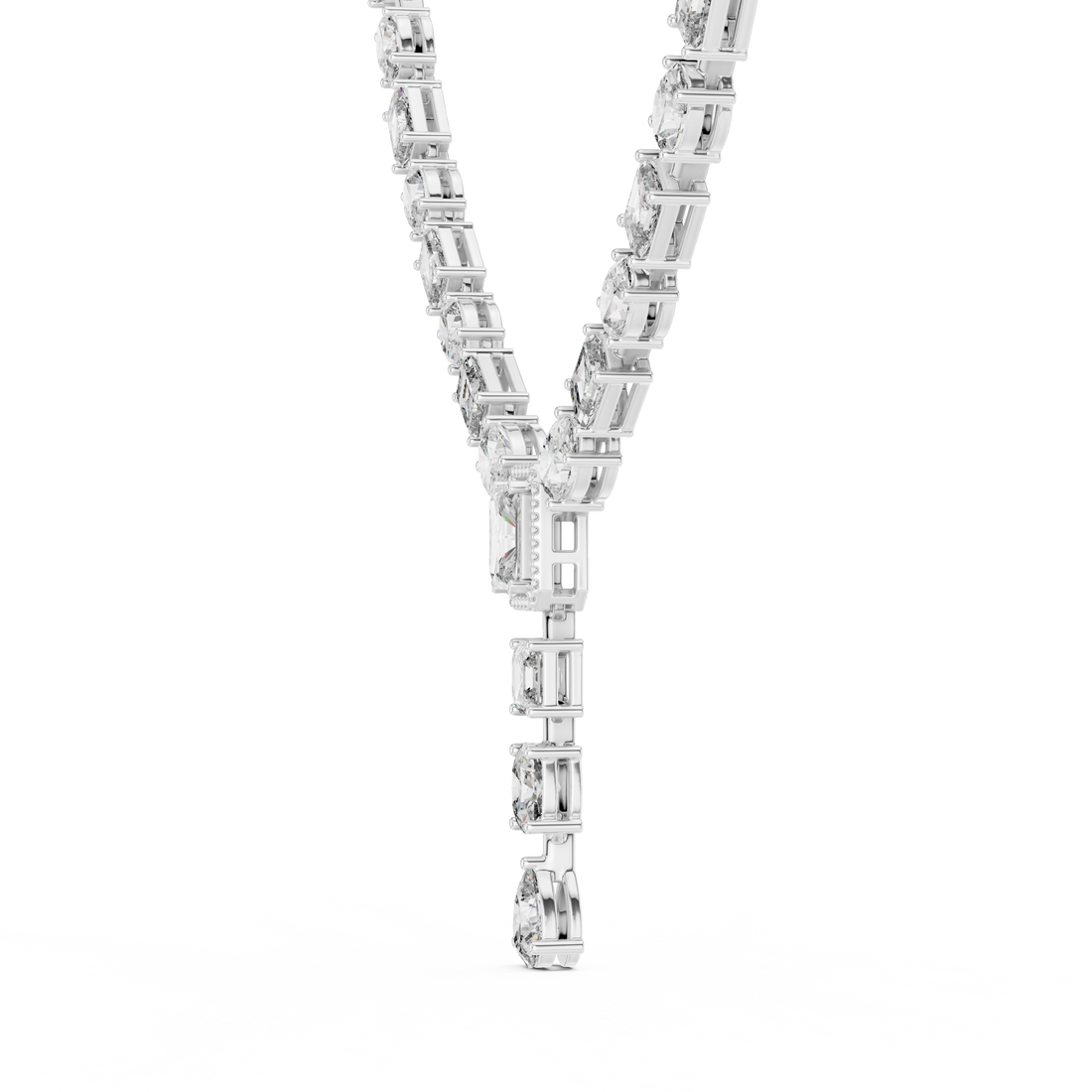 Multi Shape Diamond Halo Drop Riviera Statement Necklace