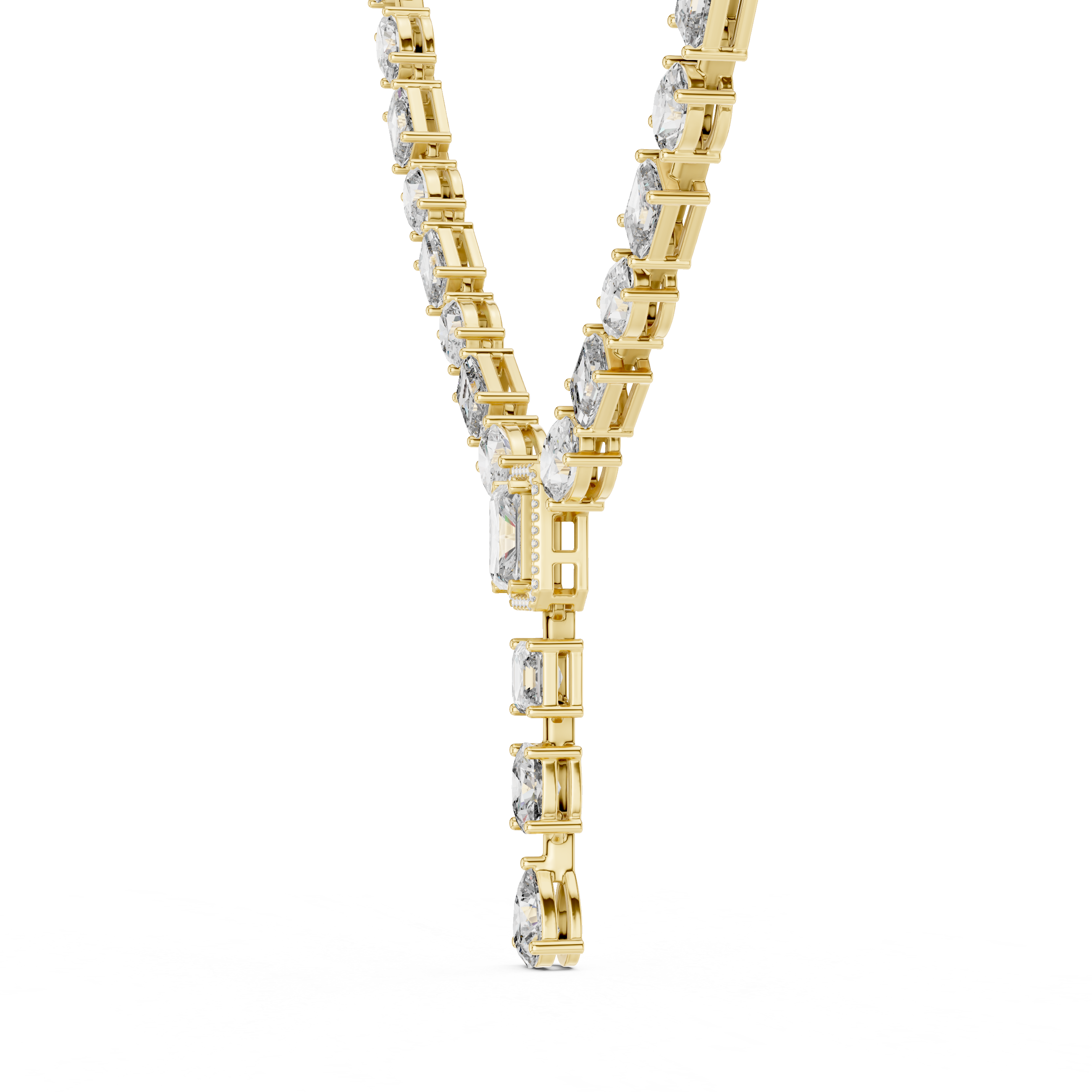 Multi Shape Diamond Halo Drop Riviera Statement Necklace