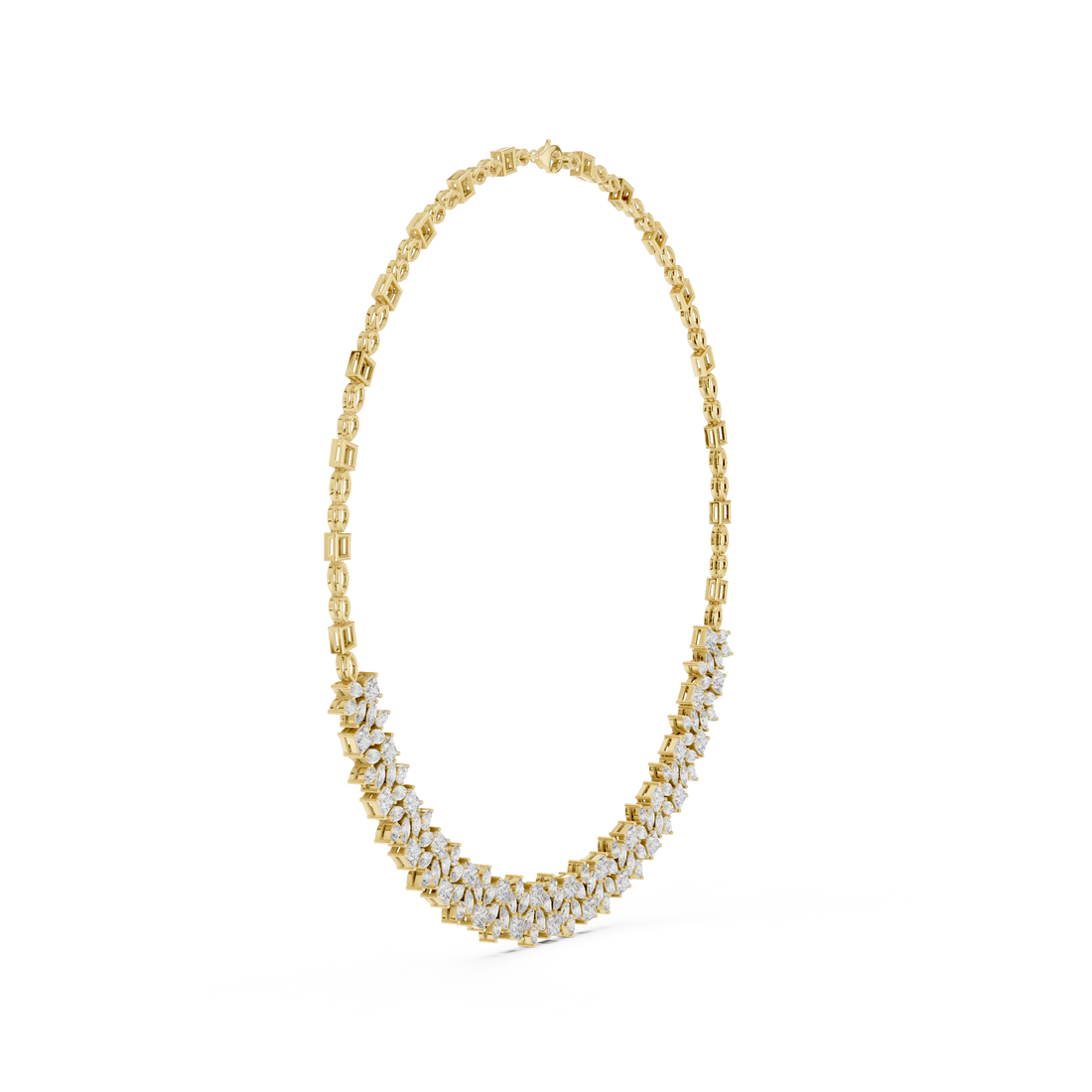 Pear Marquise and Princess Cut Diamond Statement Necklace with Graduated Floral Cluster Design