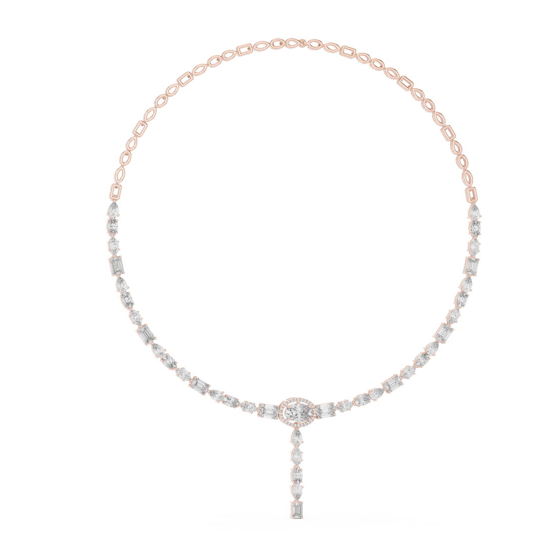 Mixed Cut Diamond Halo Station Drop Pendant Necklace