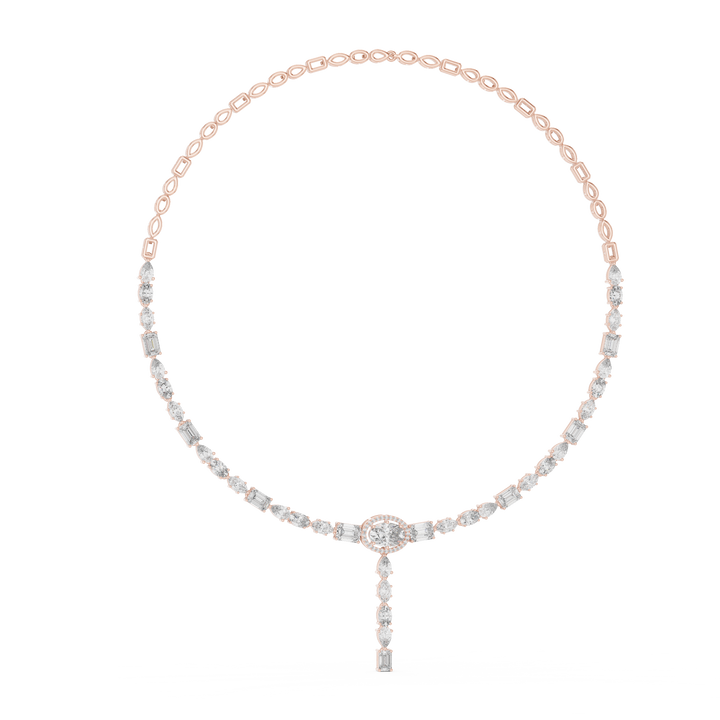 Mixed Cut Diamond Halo Station Drop Pendant Necklace