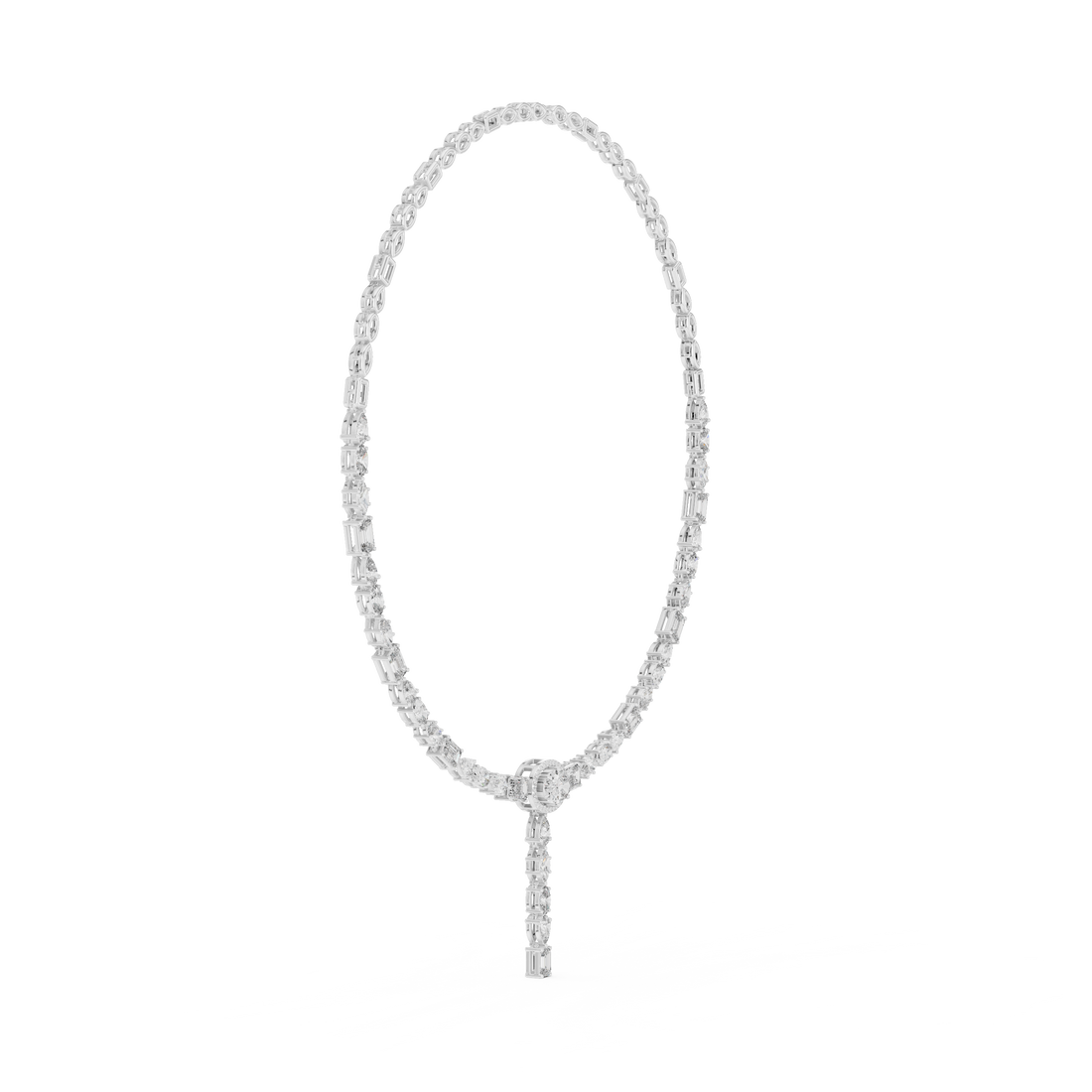 Mixed Cut Diamond Halo Station Drop Pendant Necklace