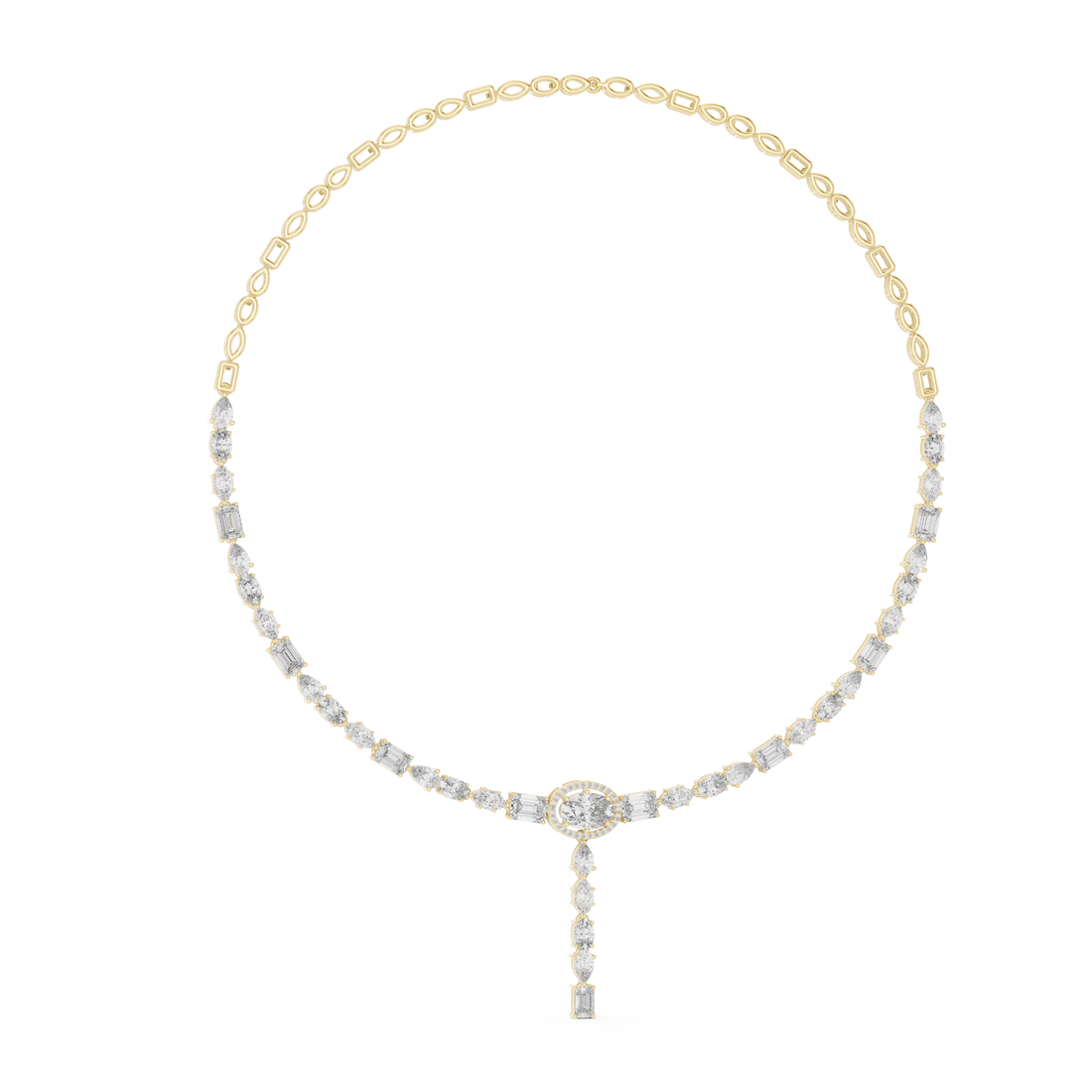 Mixed Cut Diamond Halo Station Drop Pendant Necklace