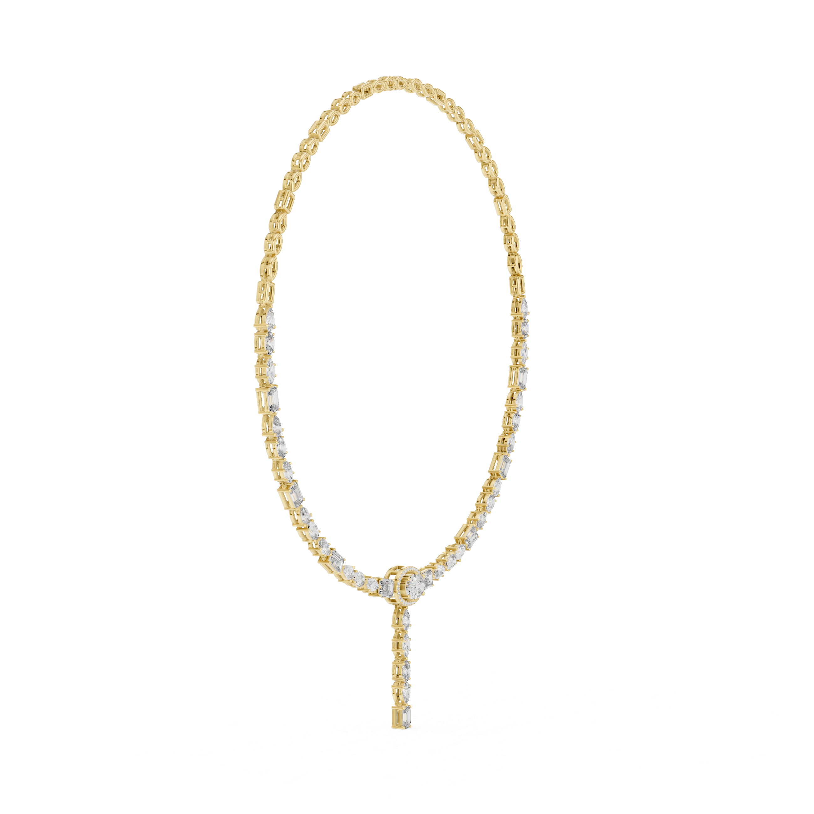 Mixed Cut Diamond Halo Station Drop Pendant Necklace