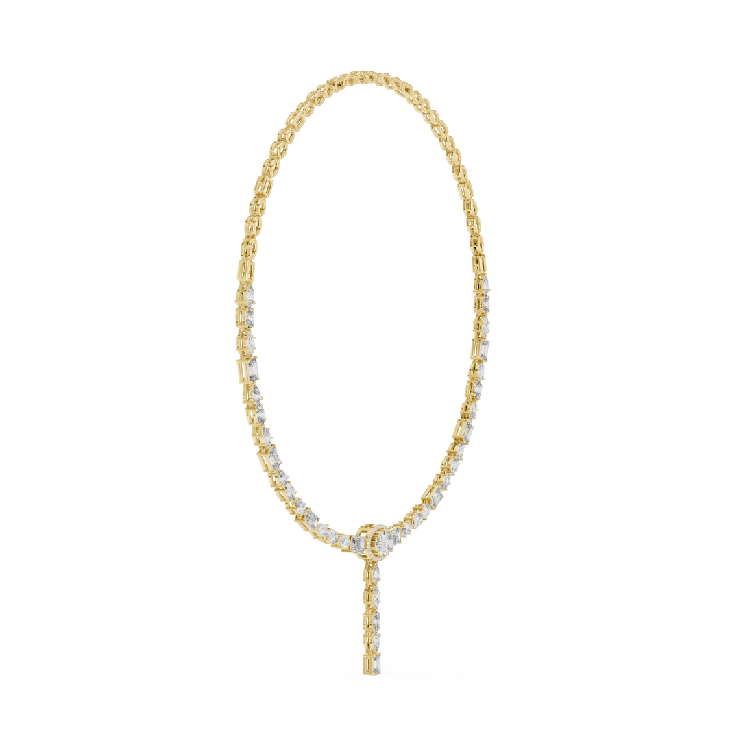 Mixed Cut Diamond Halo Station Drop Pendant Necklace