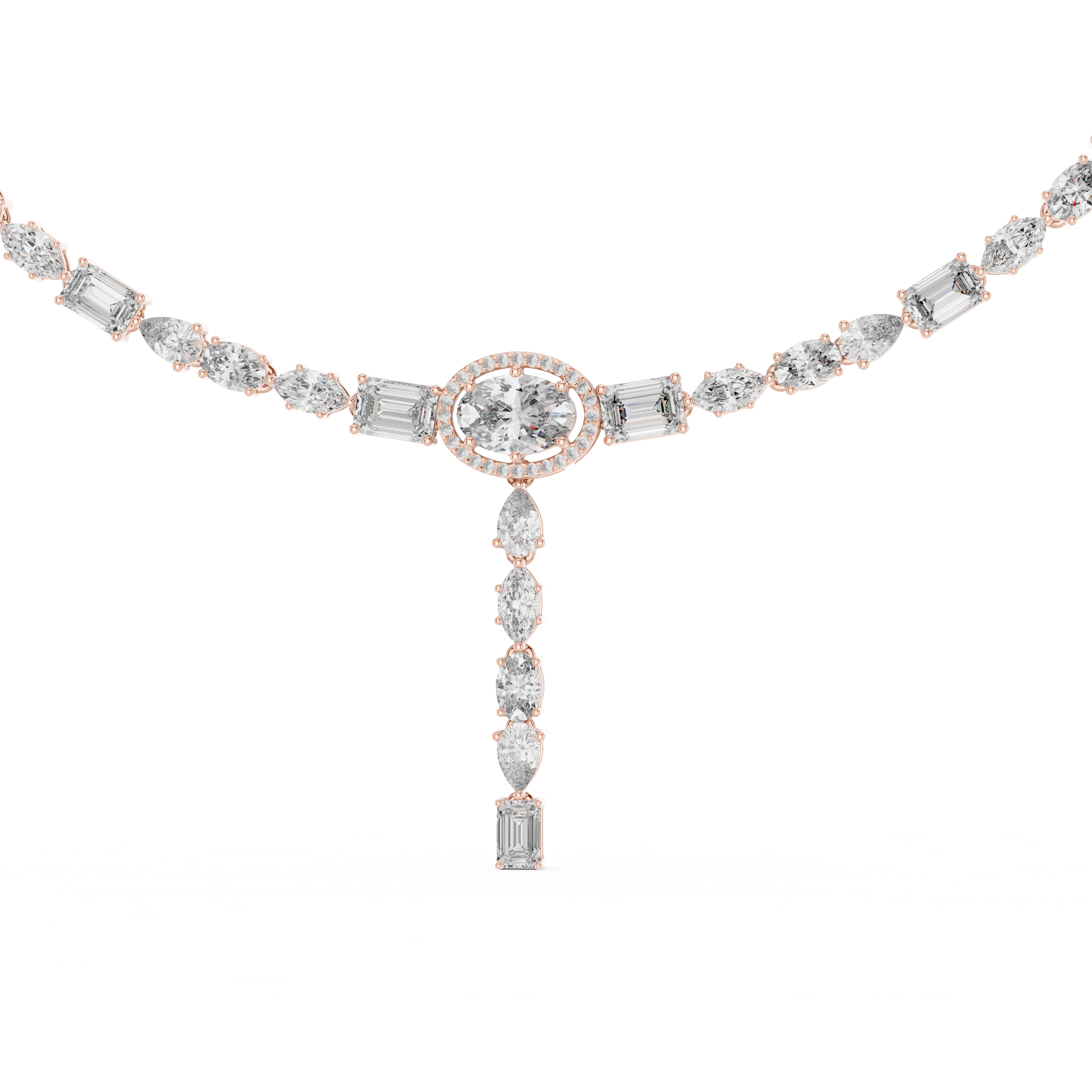 Multi Shape Diamond Halo Drop Riviera Pendant Necklace