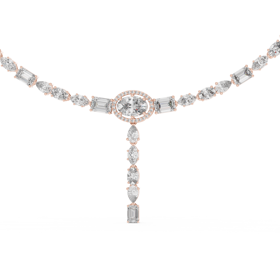 Multi Shape Diamond Halo Drop Riviera Pendant Necklace
