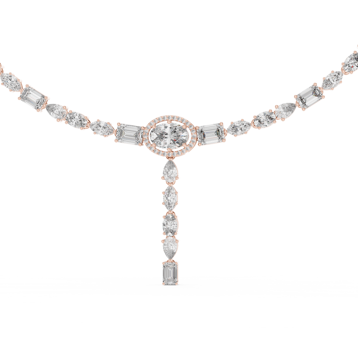 Multi Shape Diamond Halo Drop Riviera Pendant Necklace