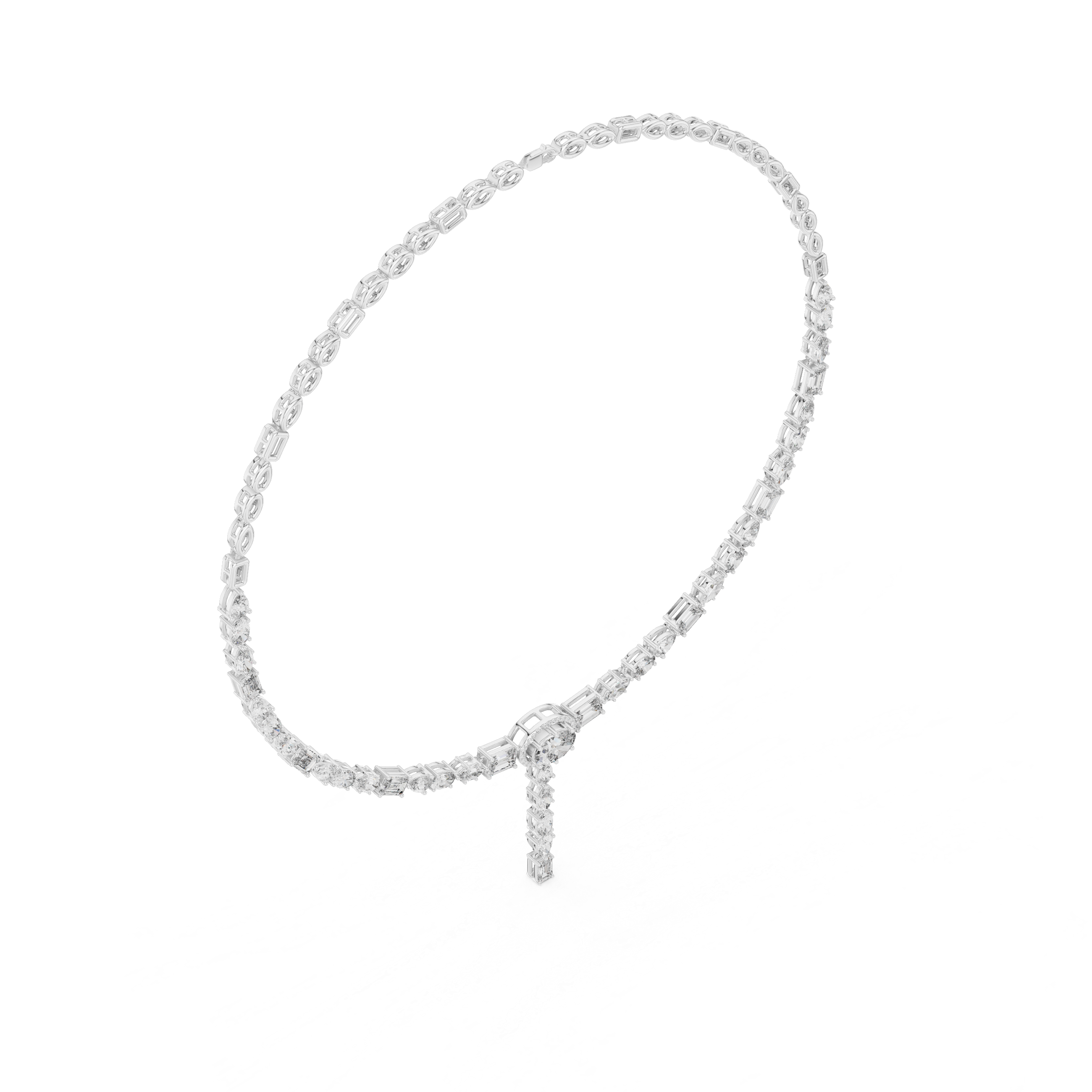 Multi Shape Diamond Halo Drop Riviera Pendant Necklace