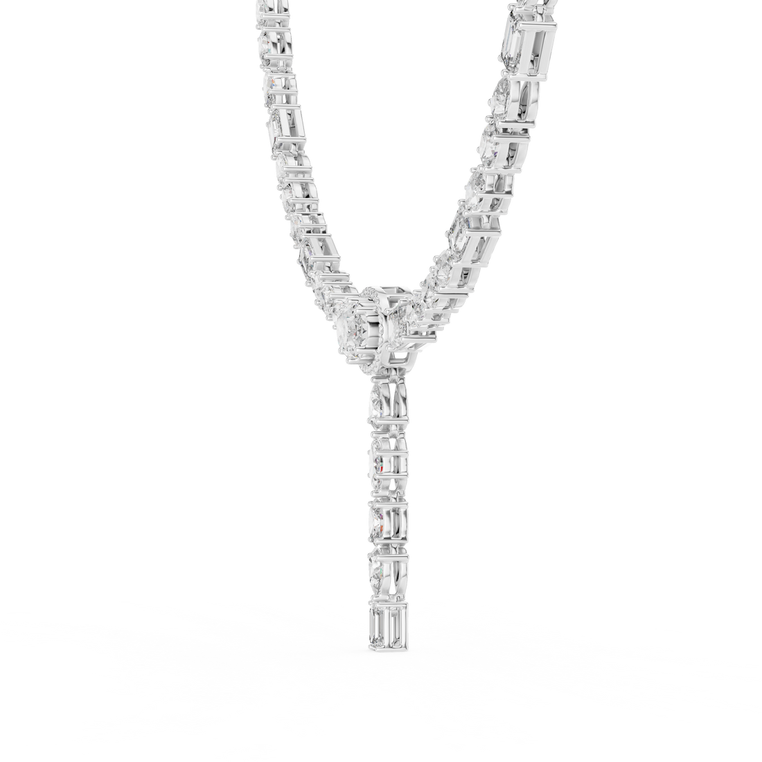 Multi Shape Diamond Halo Drop Riviera Pendant Necklace
